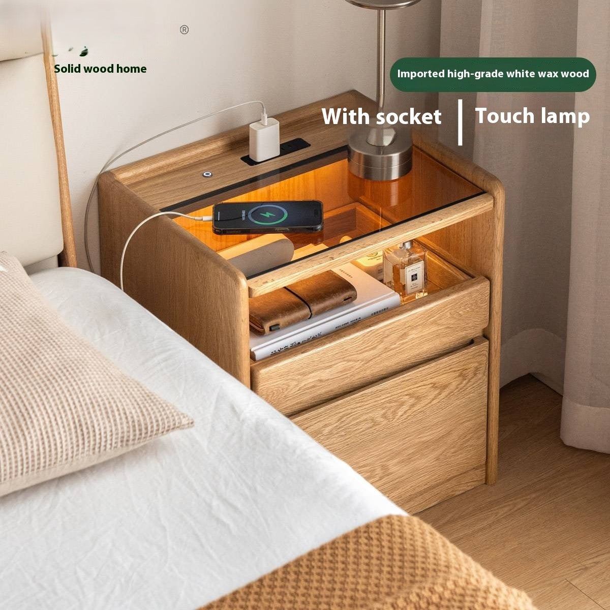 Ash Solid Wood Modern Nightstand