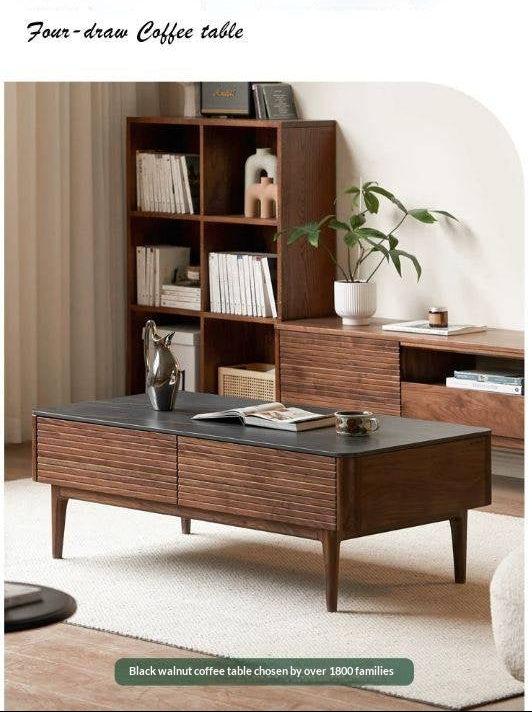 Sandalwood, Black Walnut Solid Wood Rock Plate Coffee Table