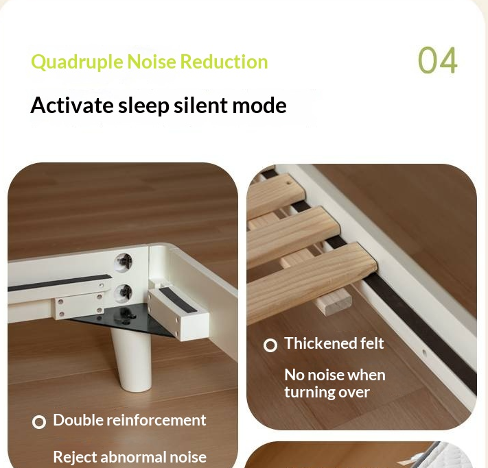 Oak, Rubberwood Solid Bed with Cream Finish — Casual Bedside with Soft Bag Backrest and White Soft Back