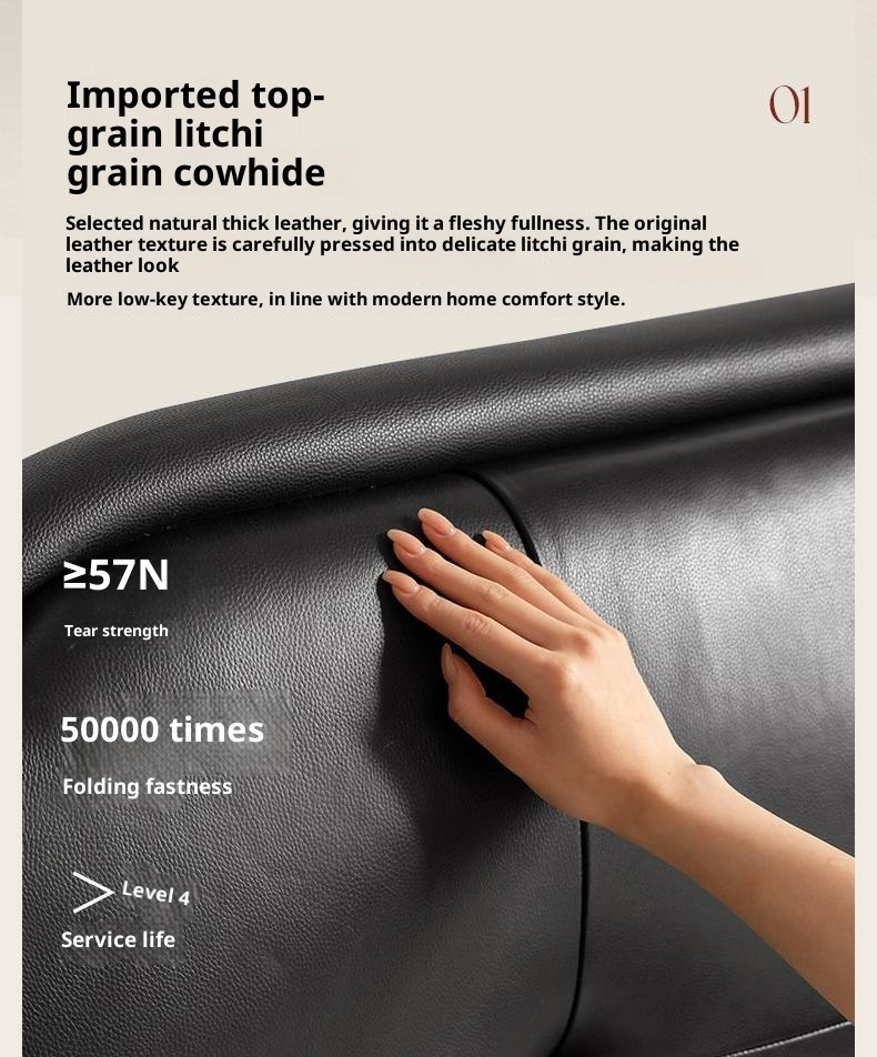 Genuine Leather Soft Headboard Bed