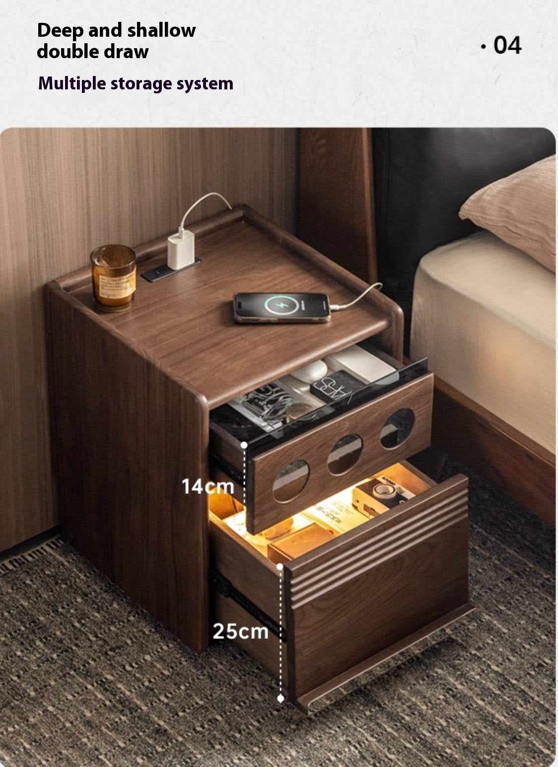 Black Walnut, Cherry, Ash, Sandalwood, Tulipwood Solid Wood Nightstand