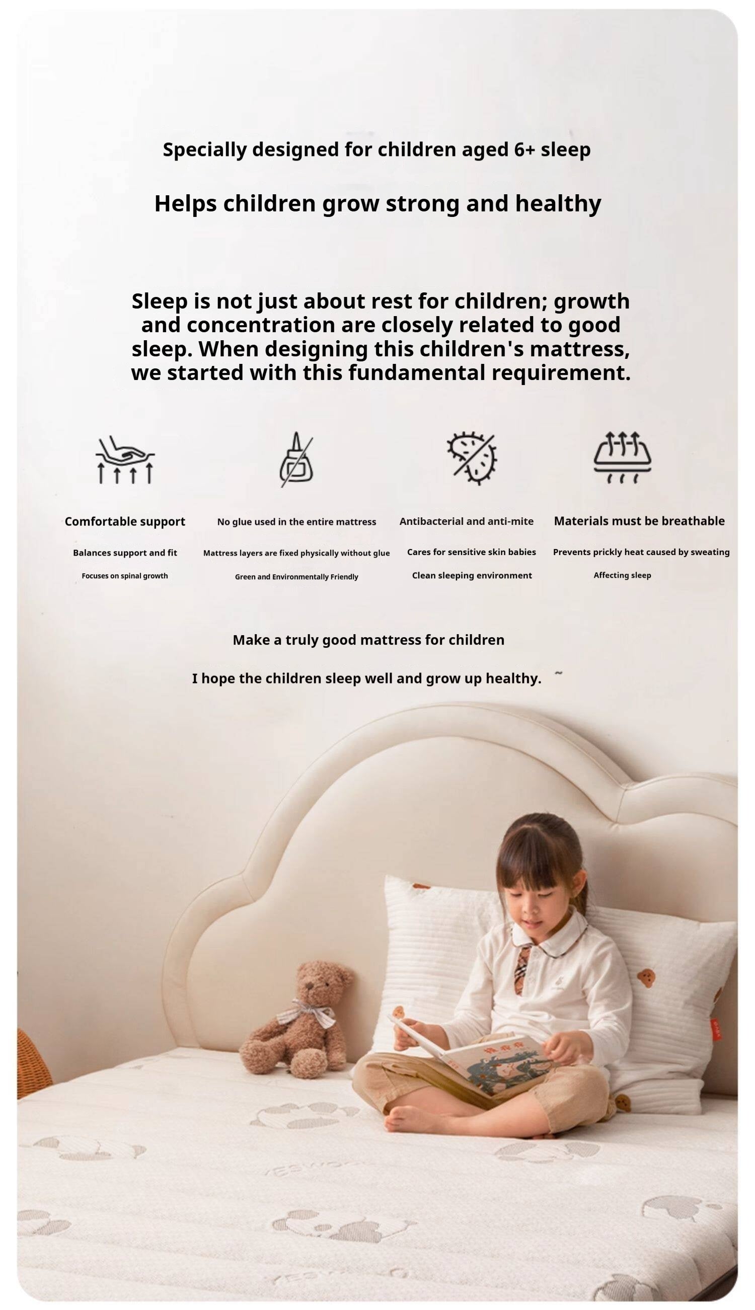 Children's Eco-Friendly Glue-Free Mattress — Panda Jute Spring, Coconut Fiber, Double Latex