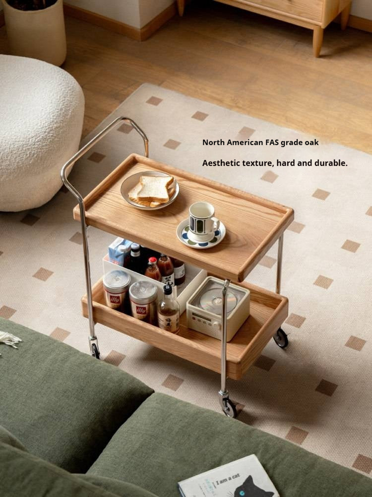 Oak, Poplar, Cherry Solid Wood Double Layer Mobile Side Table