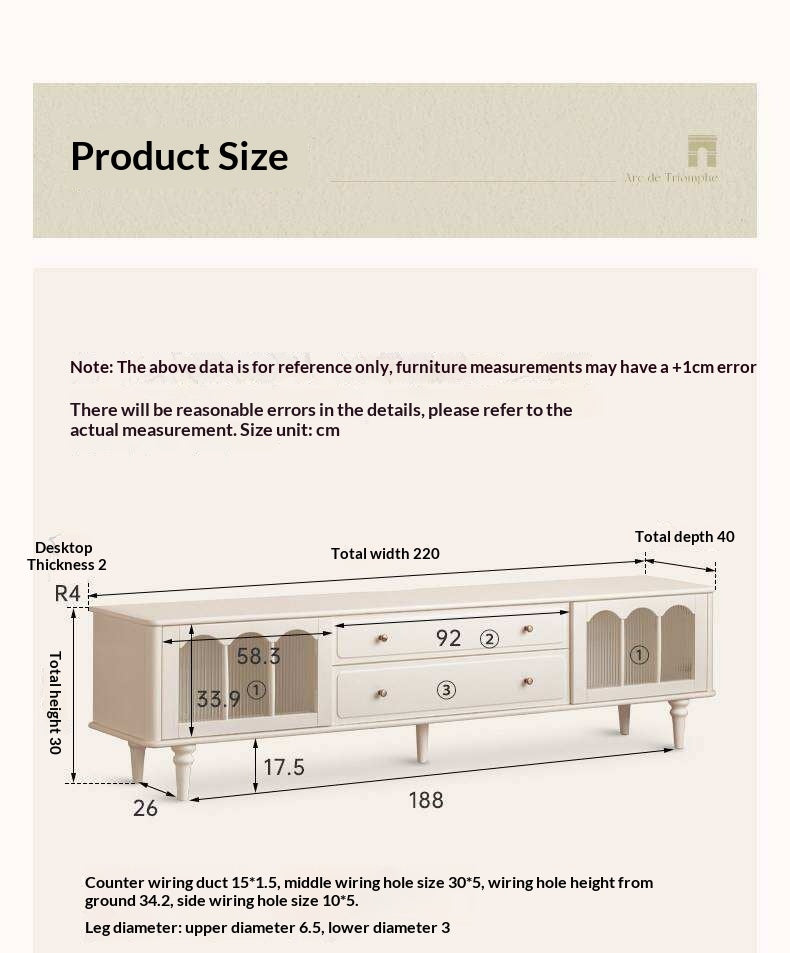 Solid Rubberwood TV Cabinet French Cream Style and Integrated Storage