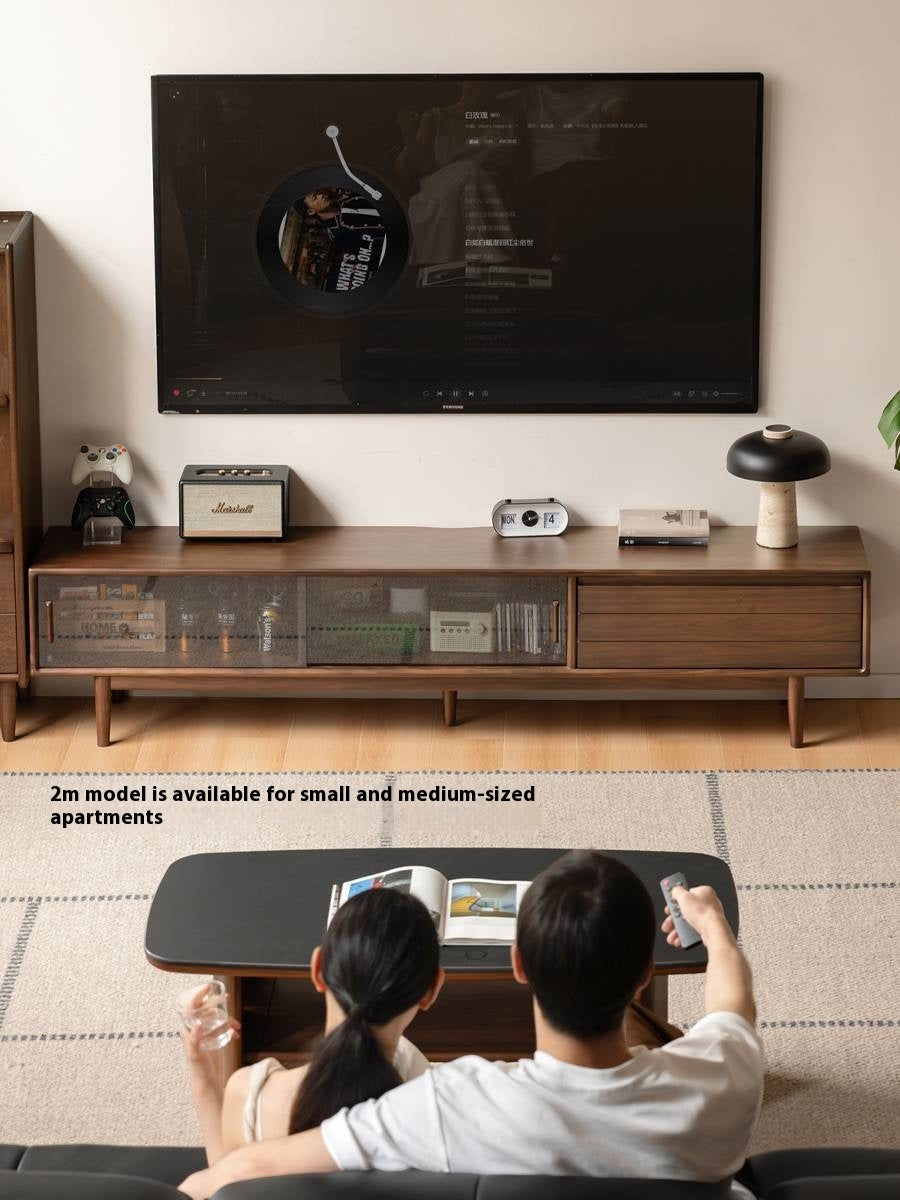 Black Walnut, Oak Solid Wood Sliding Doors TV Cabinet.