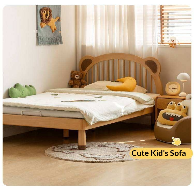 Beech Solid Wood Cartoon Bear Children's Bed