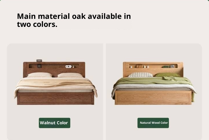 Oak Solid Wood Modern Minimalist Multifunctional with Light Box Bed