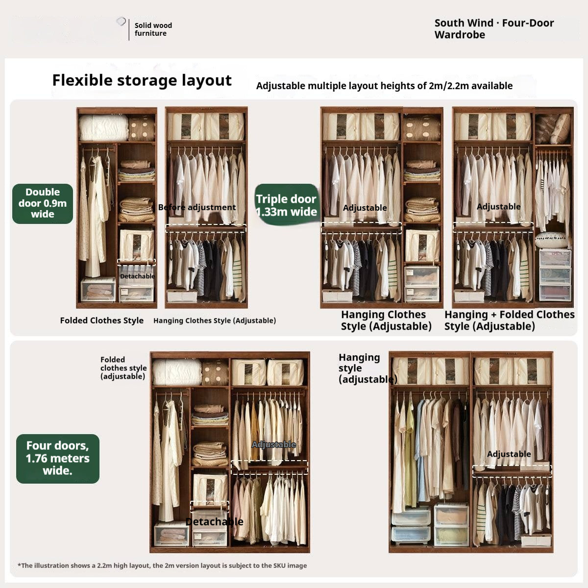 Oak Solid Wood Wardrobe with Recessed Groove Handles