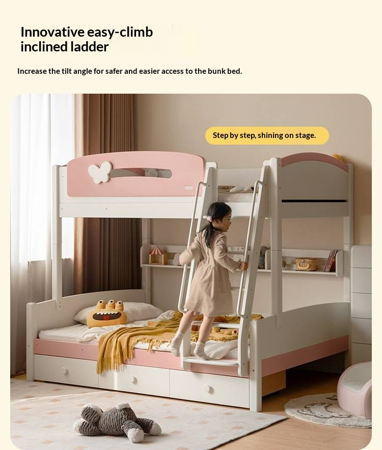 Rubberwood Solid Wood Children's Princess Storage Bunk Bed