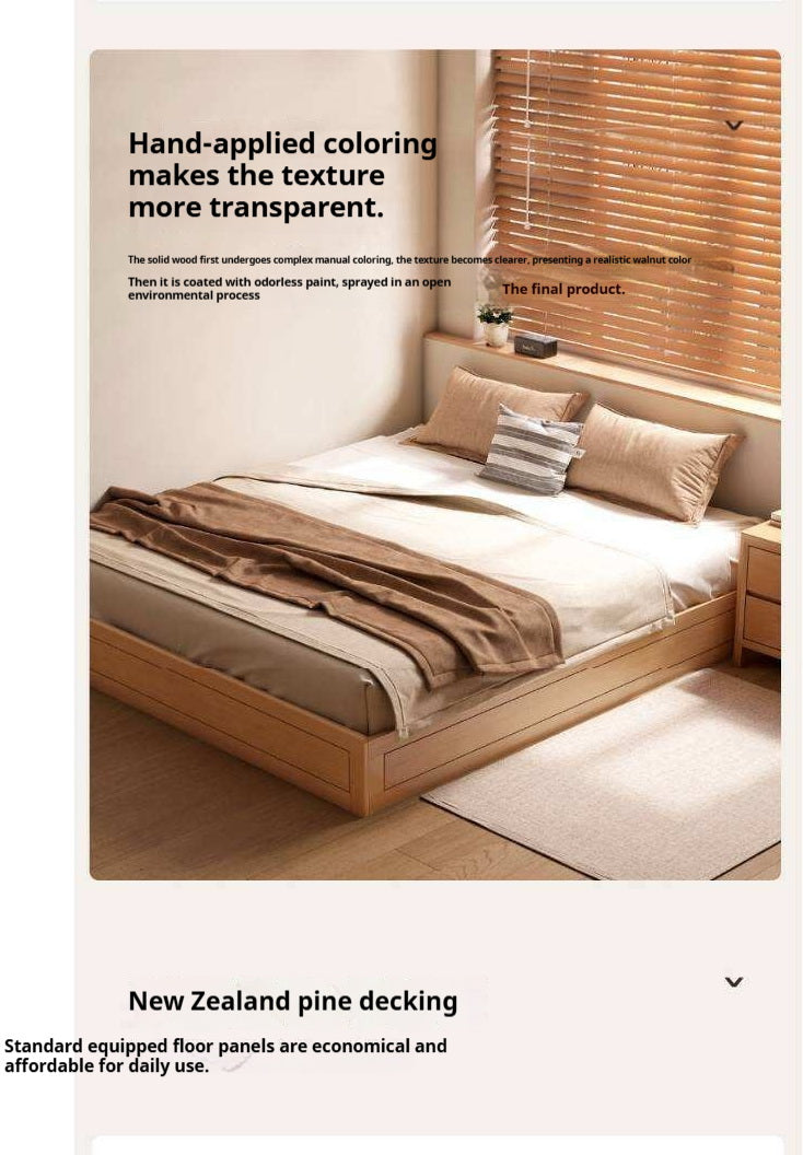 Rubberwood Solid Wood Modern Minimalist Storage Platform Bed