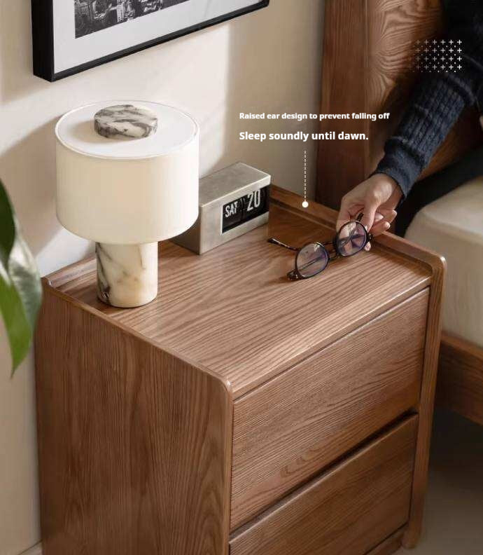 Ash Solid Wood Nightstand with Single Drawer and Open Shelf