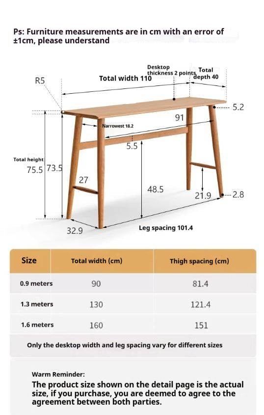 Cherry Wood Office Desk Narrow Vintage