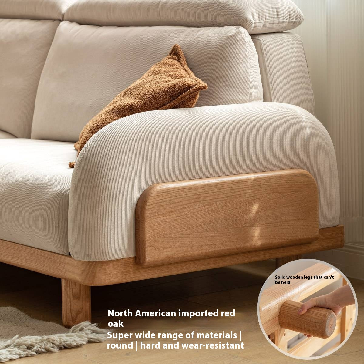 Oak Solid Wood Modern Casual High-Back White Fabric sofa