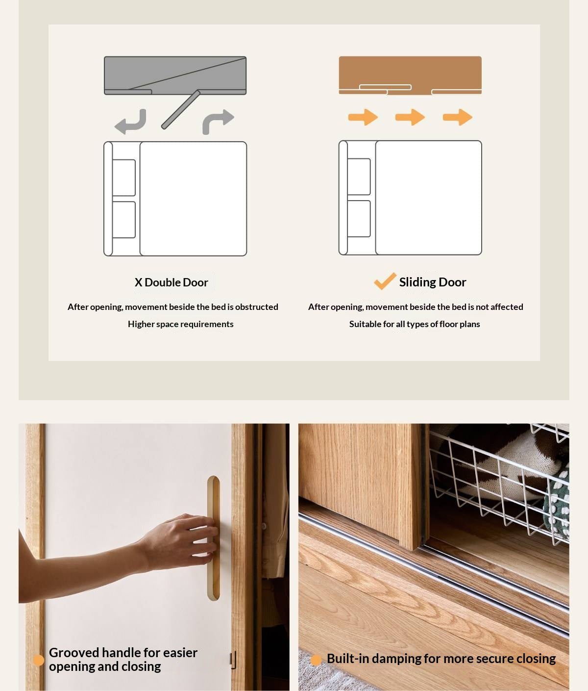 Oak Solid Wood Wardrobe with two-tone Sliding Doors