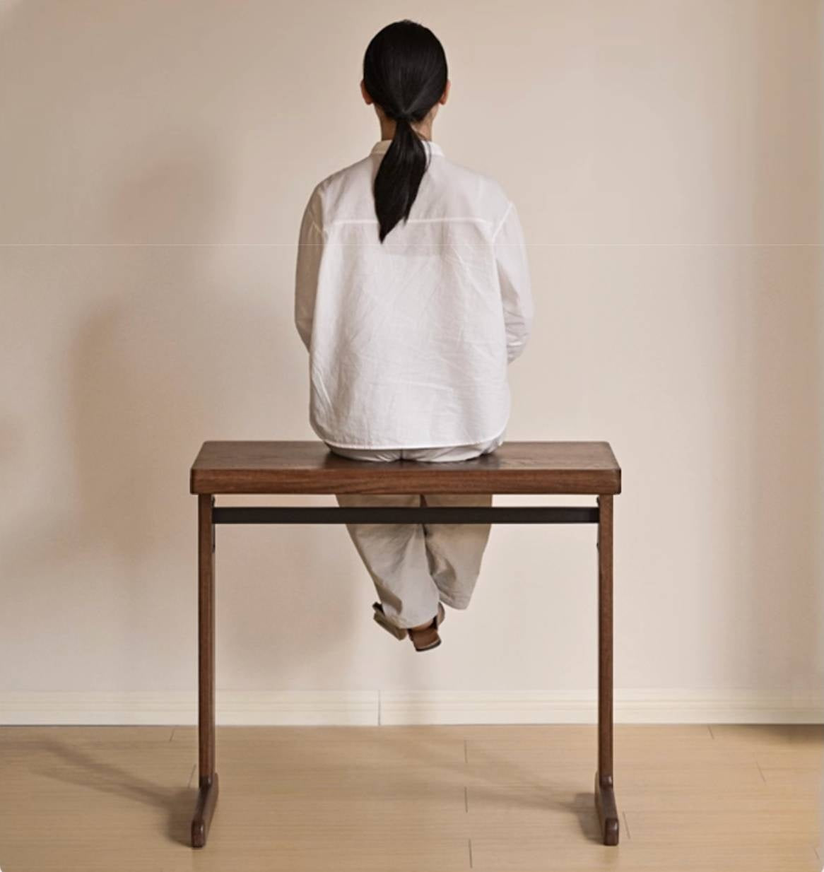 Oak, Black Walnut Solid Wood Office Desk With Integrated Bookshelf