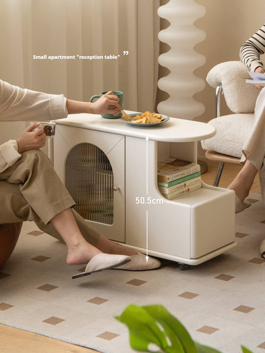 Solid RubberWood Edge Side Table French Cream Style