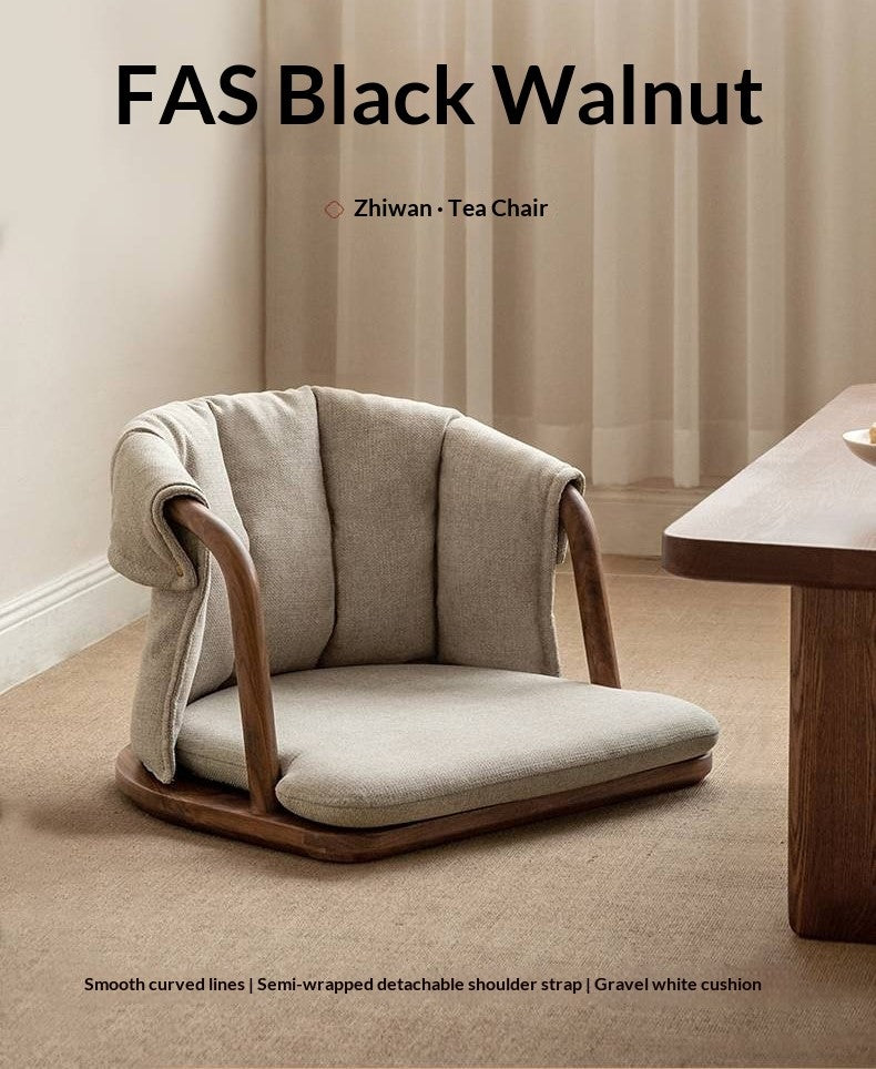 Black Walnut, Ash Solid Wood Tatami Soft Backrest Meditation Chair