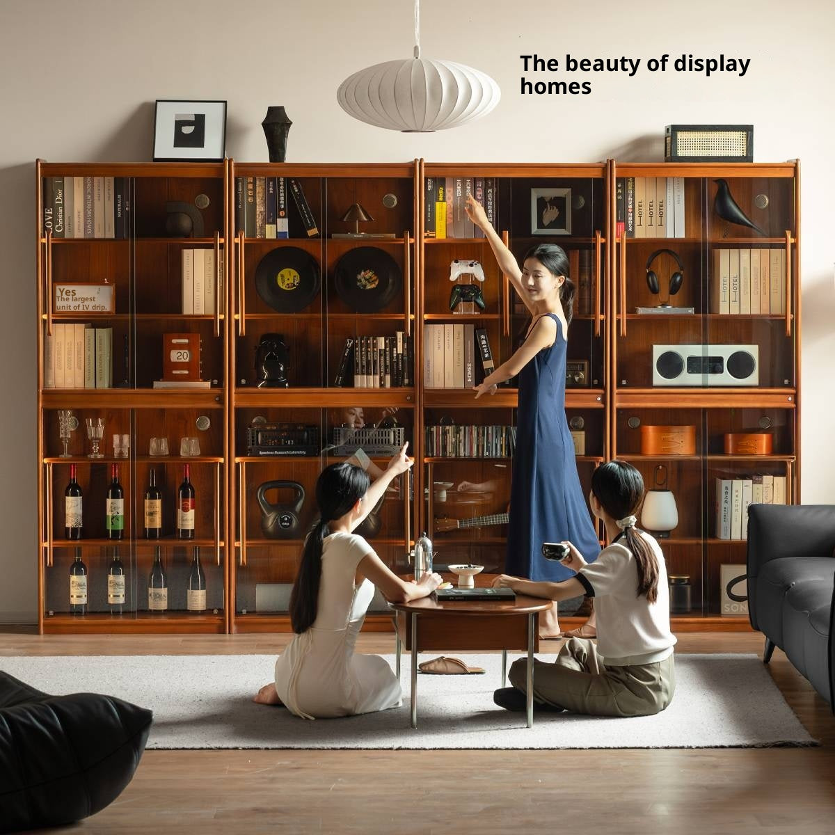 Poplar Solid Wood Vintage Style Glass Bookcase