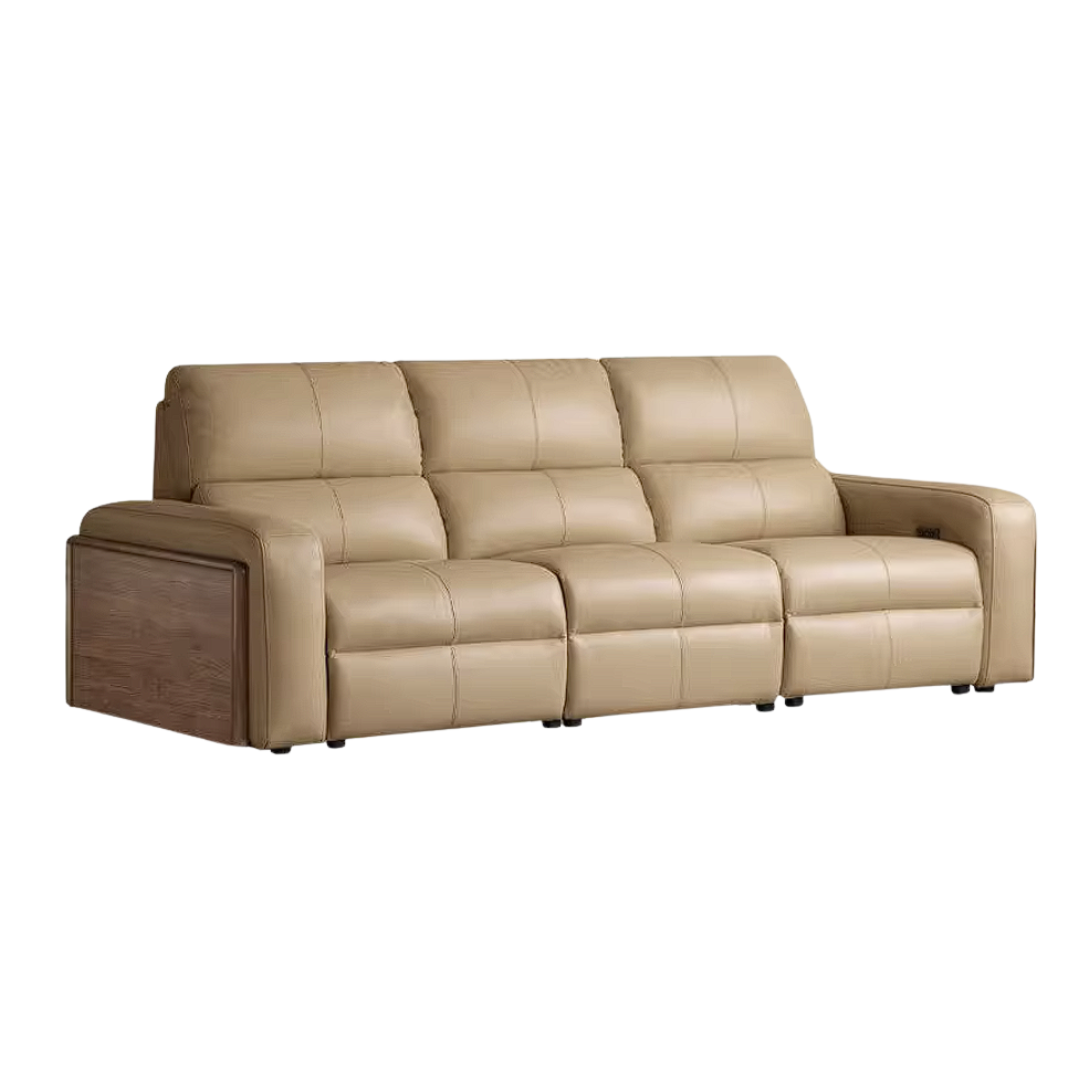 Black Walnut, Golden Sandalwood Solid Wood Top-Grain Genuine Leather Sofa Zero-Wall Recliner Design
