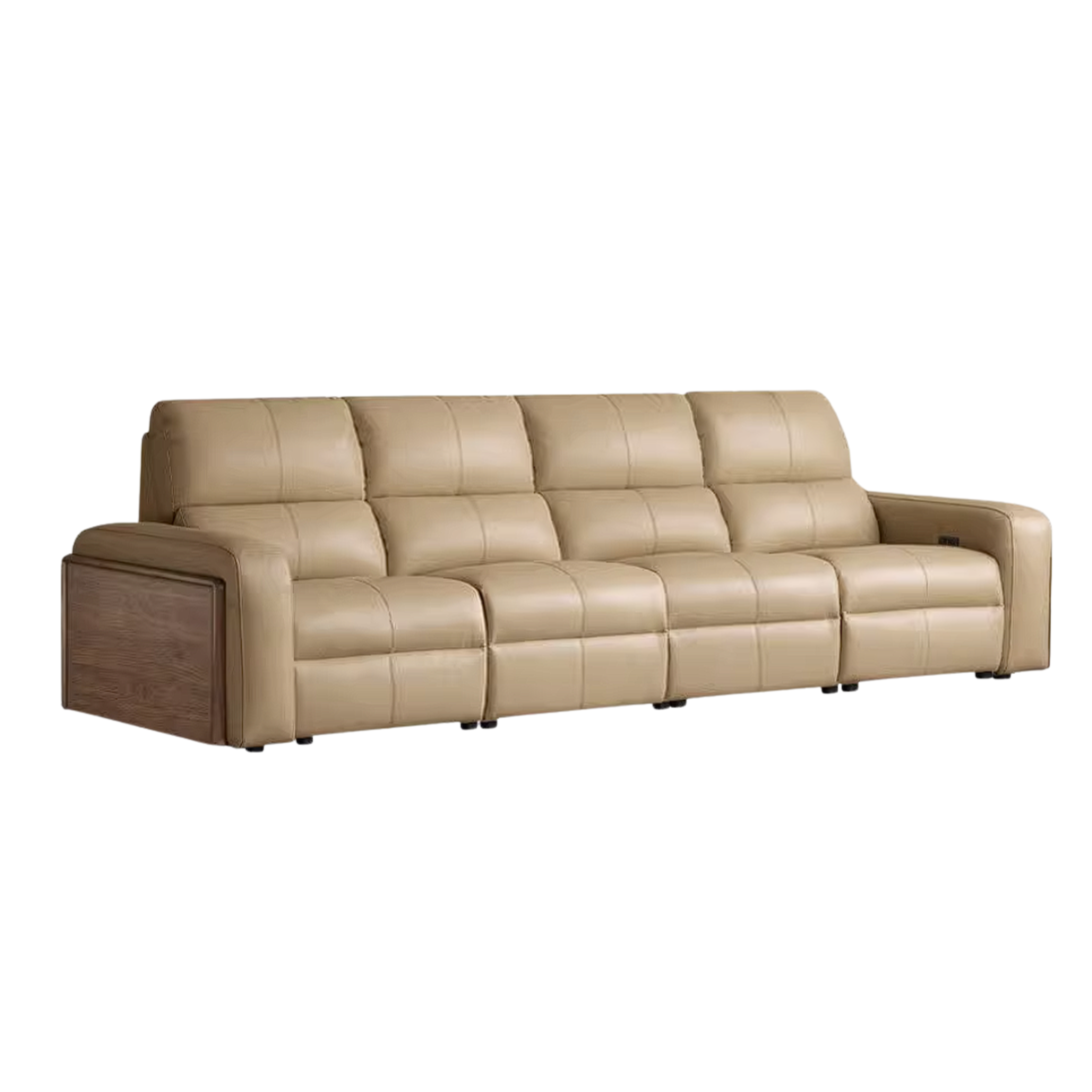 Black Walnut, Golden Sandalwood Solid Wood Top-Grain Genuine Leather Sofa Zero-Wall Recliner Design