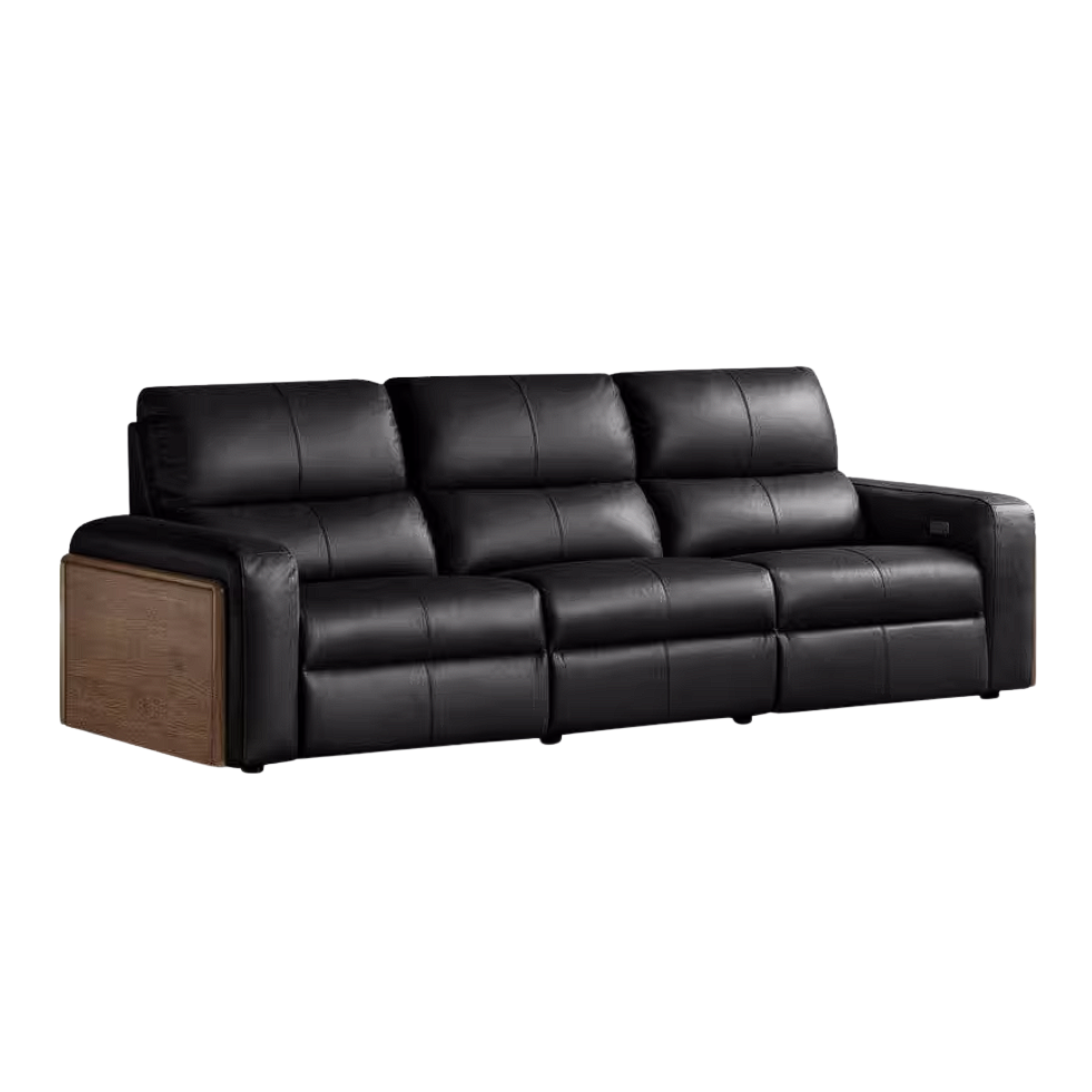 Black Walnut, Golden Sandalwood Solid Wood Top-Grain Genuine Leather Sofa Zero-Wall Recliner Design