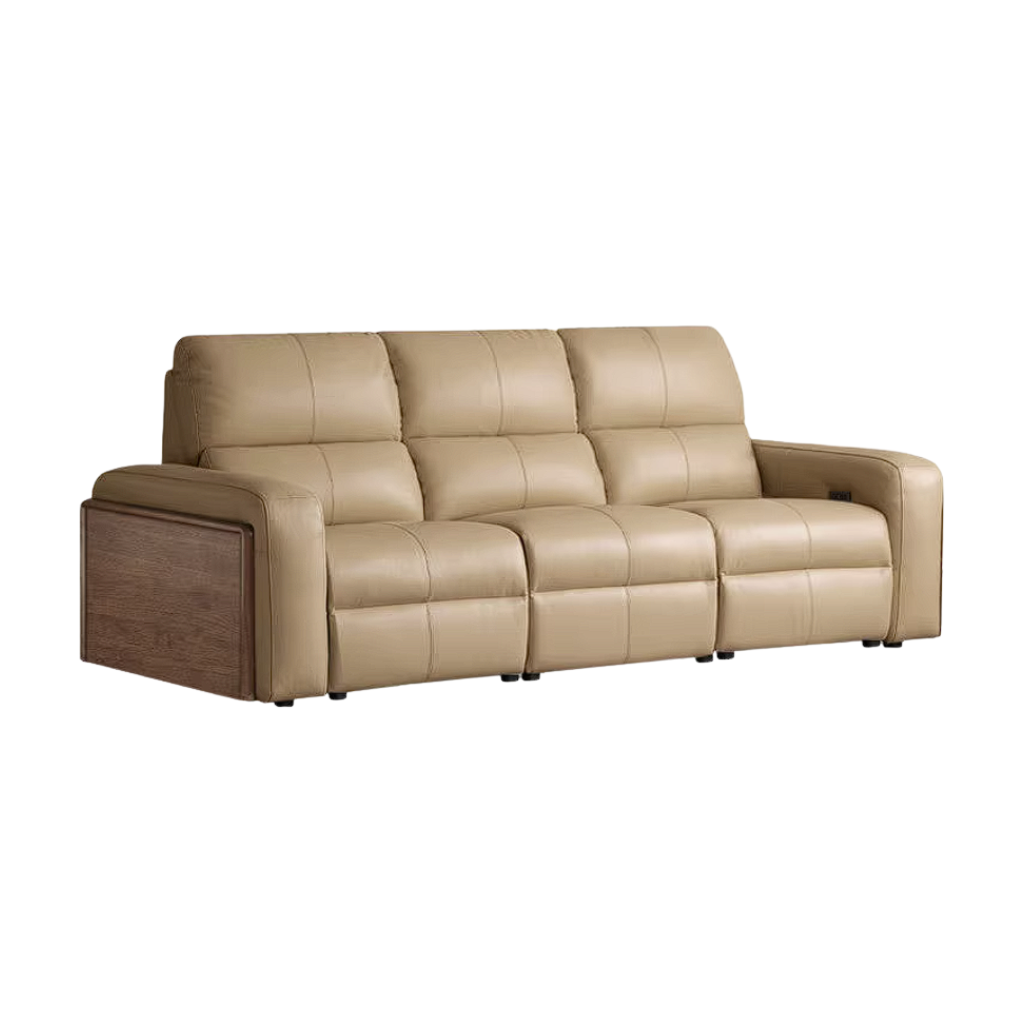 Black Walnut, Golden Sandalwood Solid Wood Top-Grain Genuine Leather Sofa Zero-Wall Recliner Design