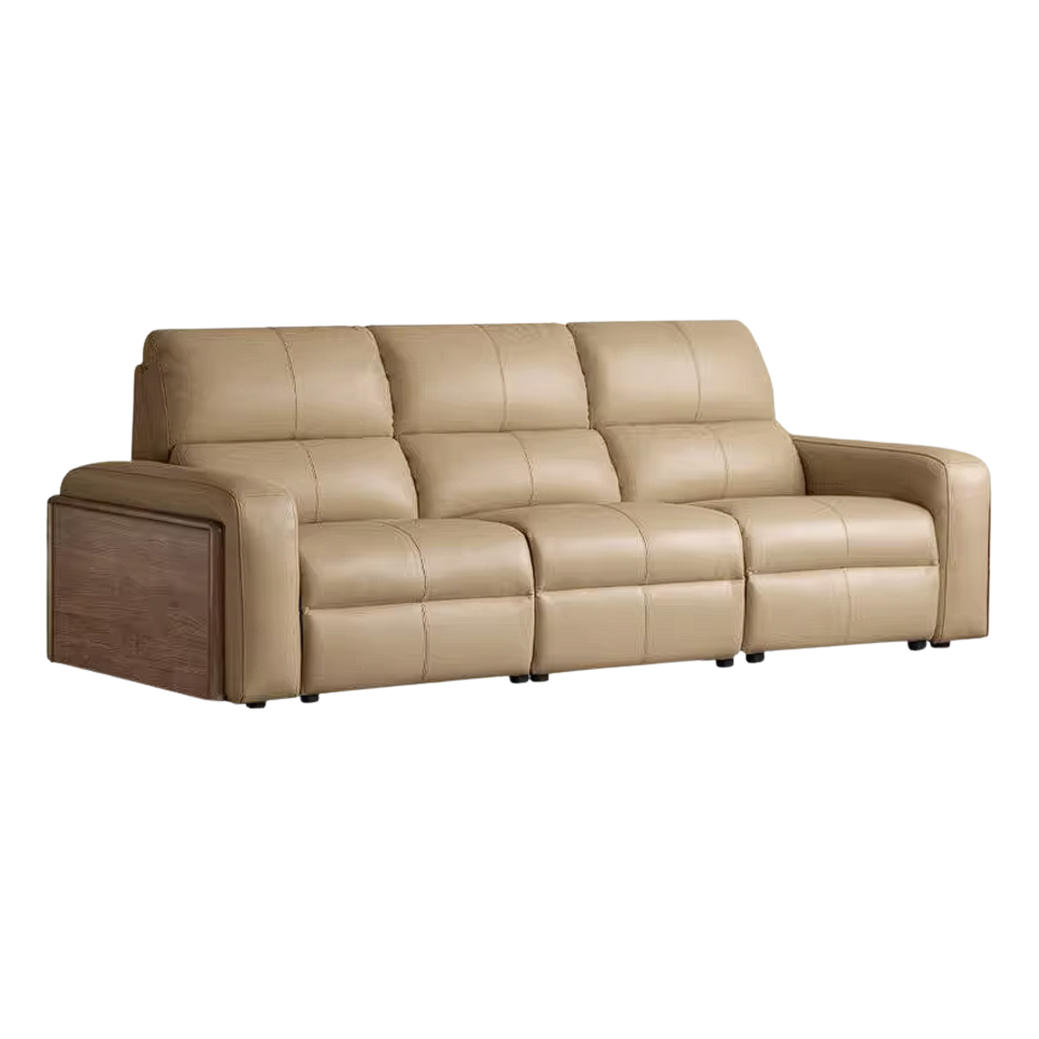 Black Walnut, Golden Sandalwood Solid Wood Top-Grain Genuine Leather Sofa Zero-Wall Recliner Design