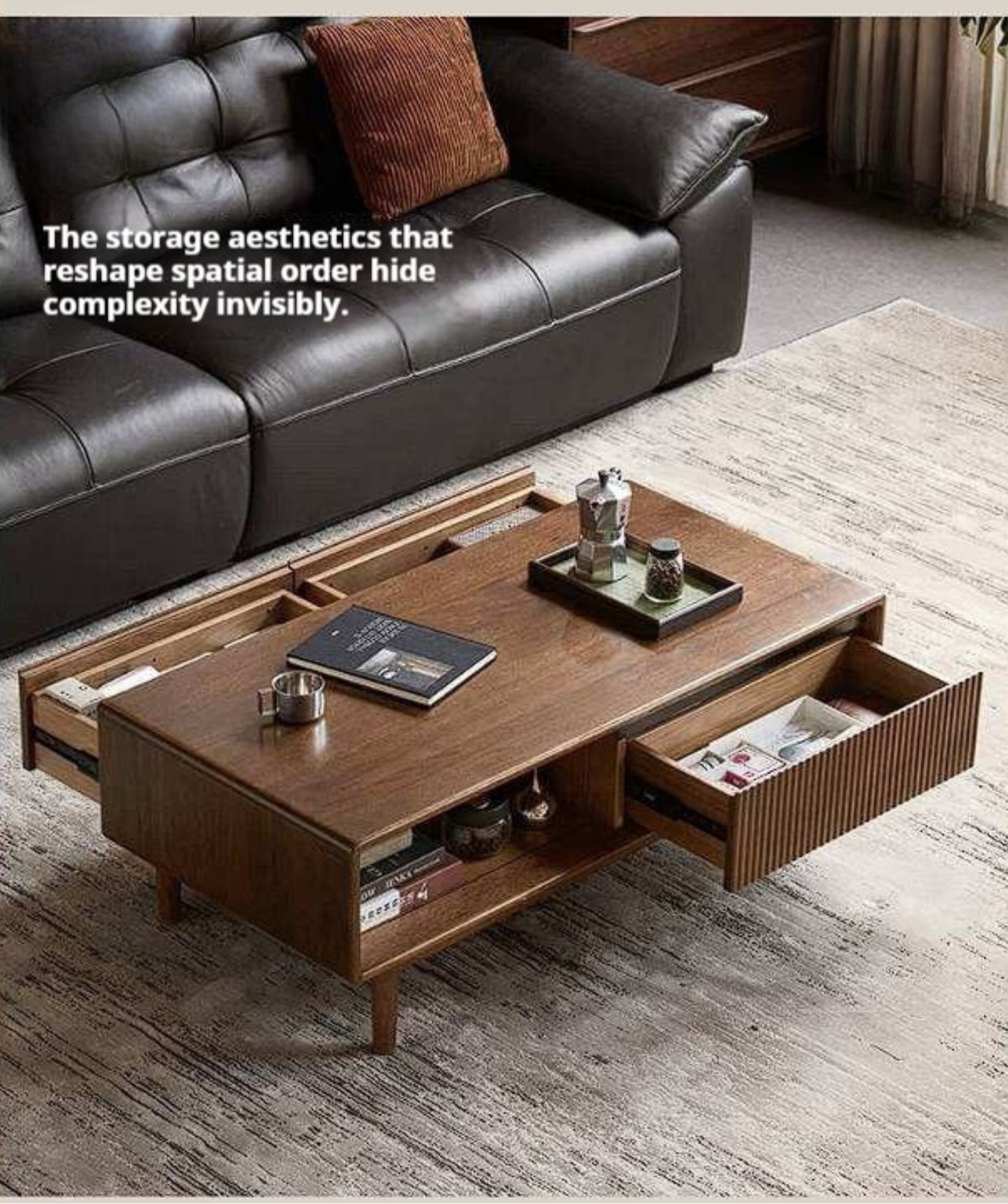 Solid Longan Hardwood Rectangular Coffee Table with Modern Italian Style