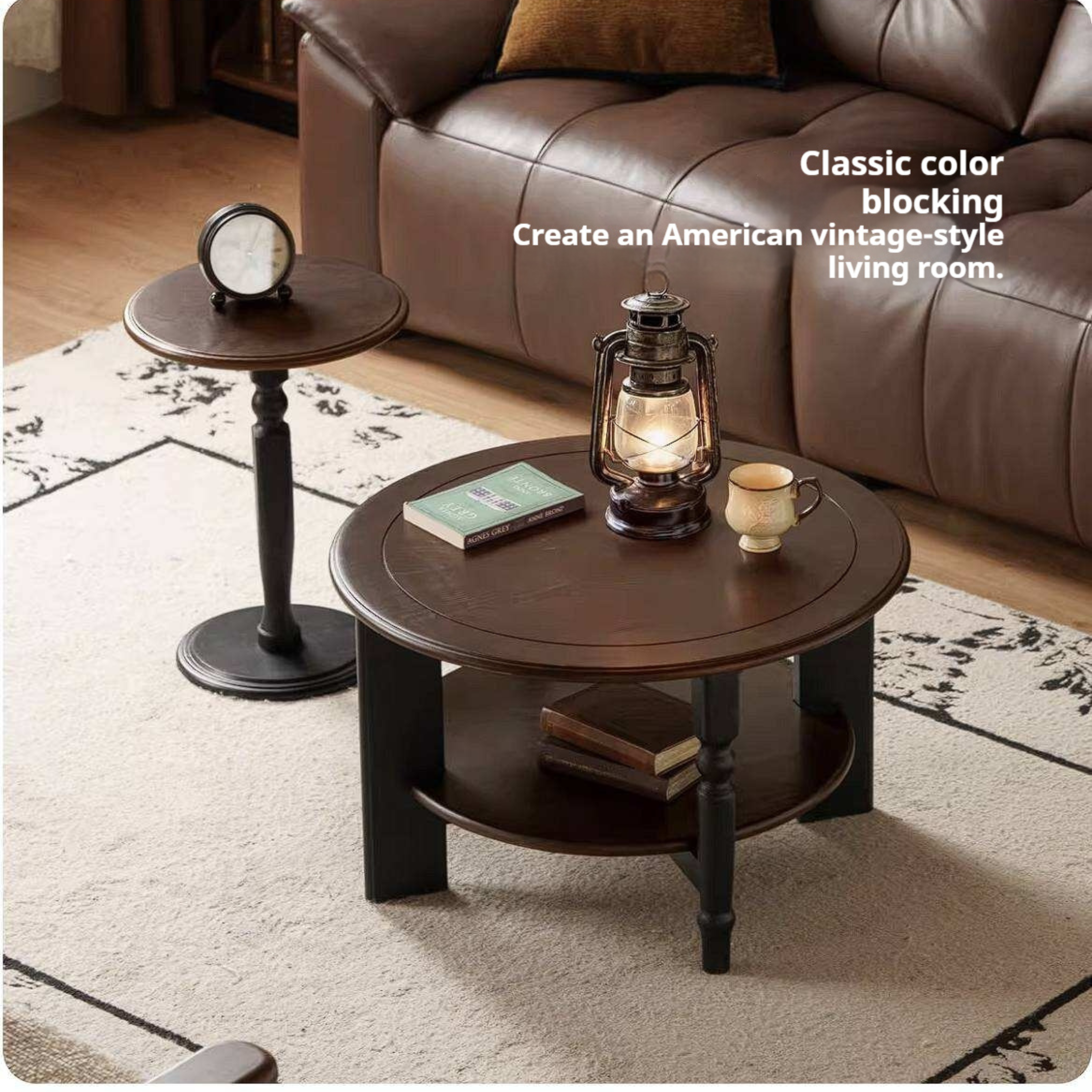 Ash Solid Wood Coffee Table with Round Design and American Style