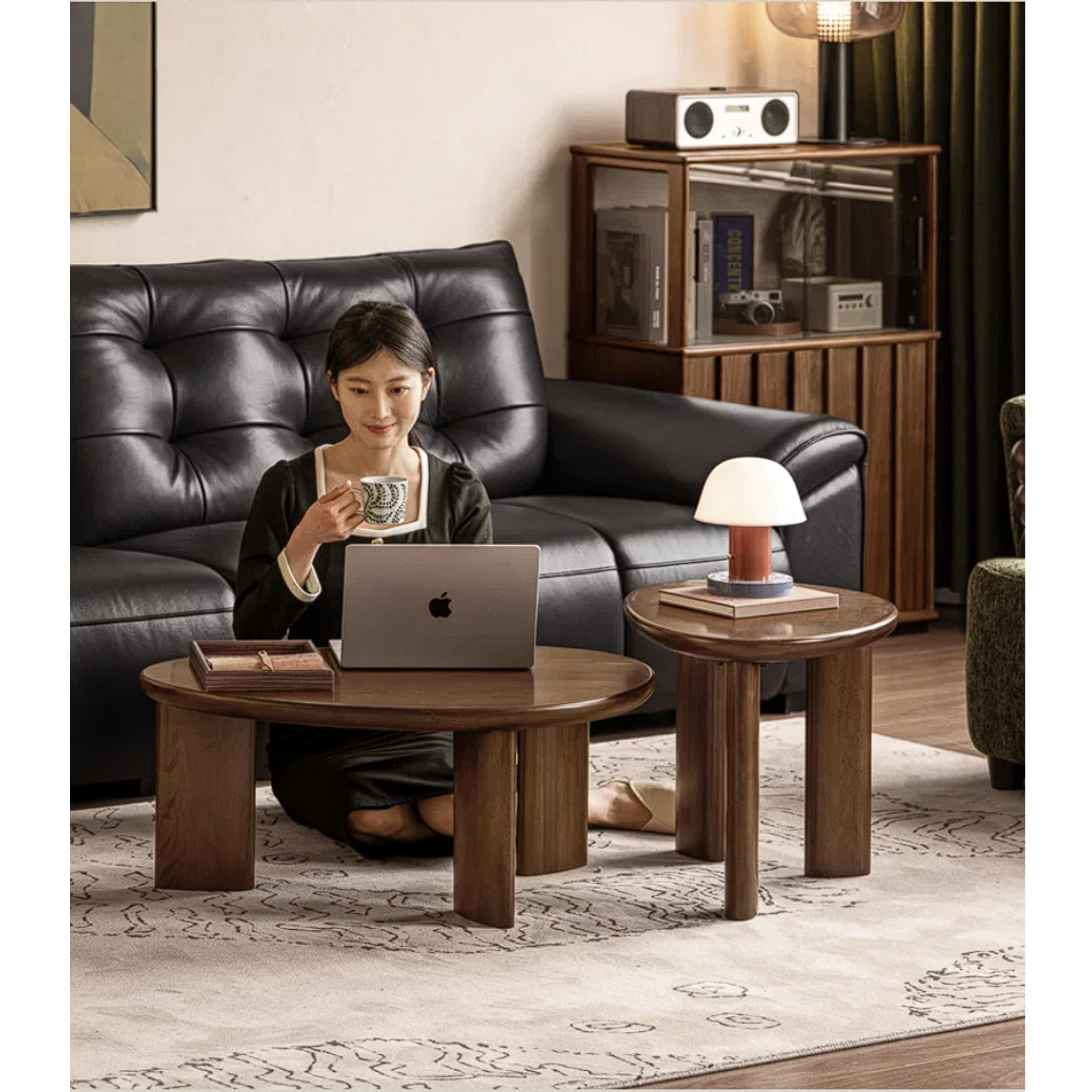 Golden Pearwood Solid Wood Coffee Table with Sculptural Form and Italian Inspired Design