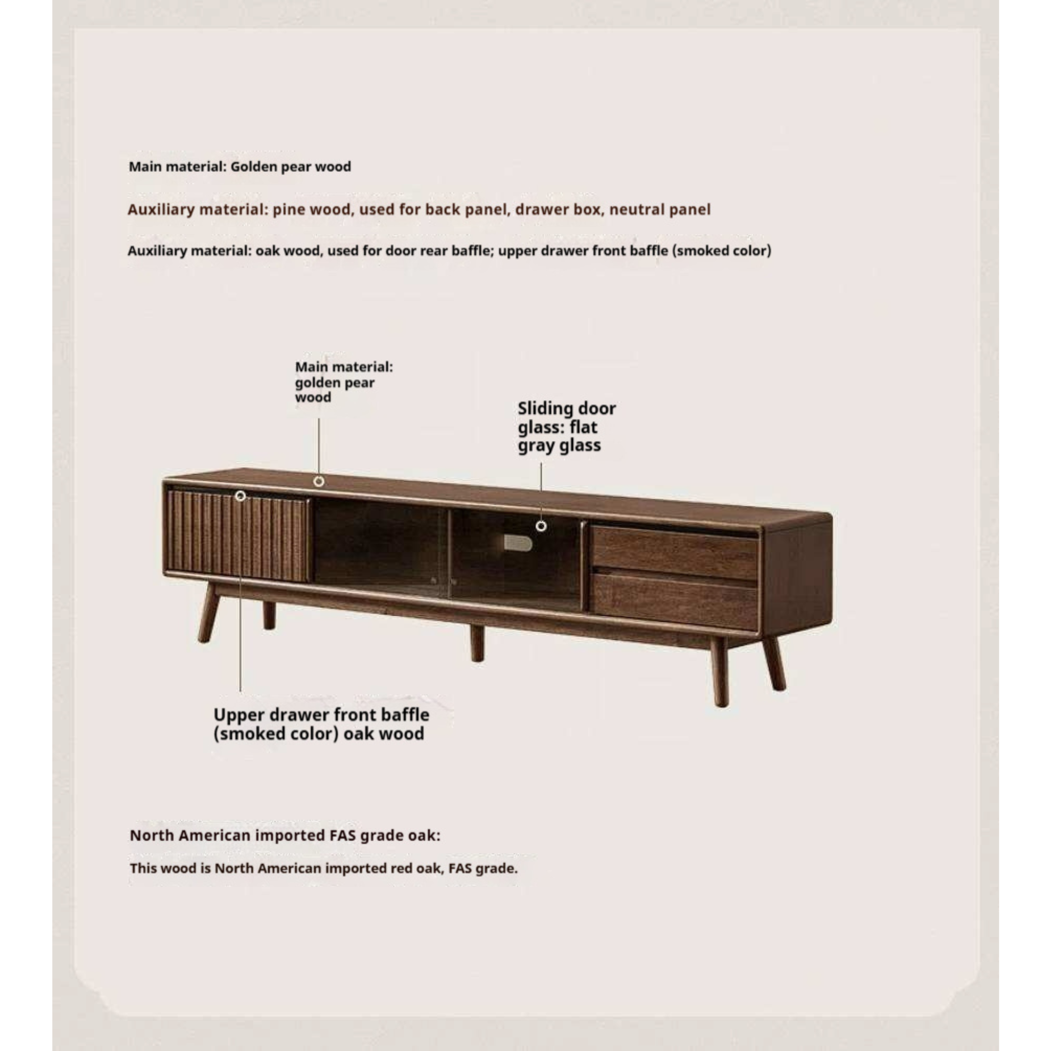 Golden Pear Solid Wood TV Cabinet with Sliding Door Storage Cabinet