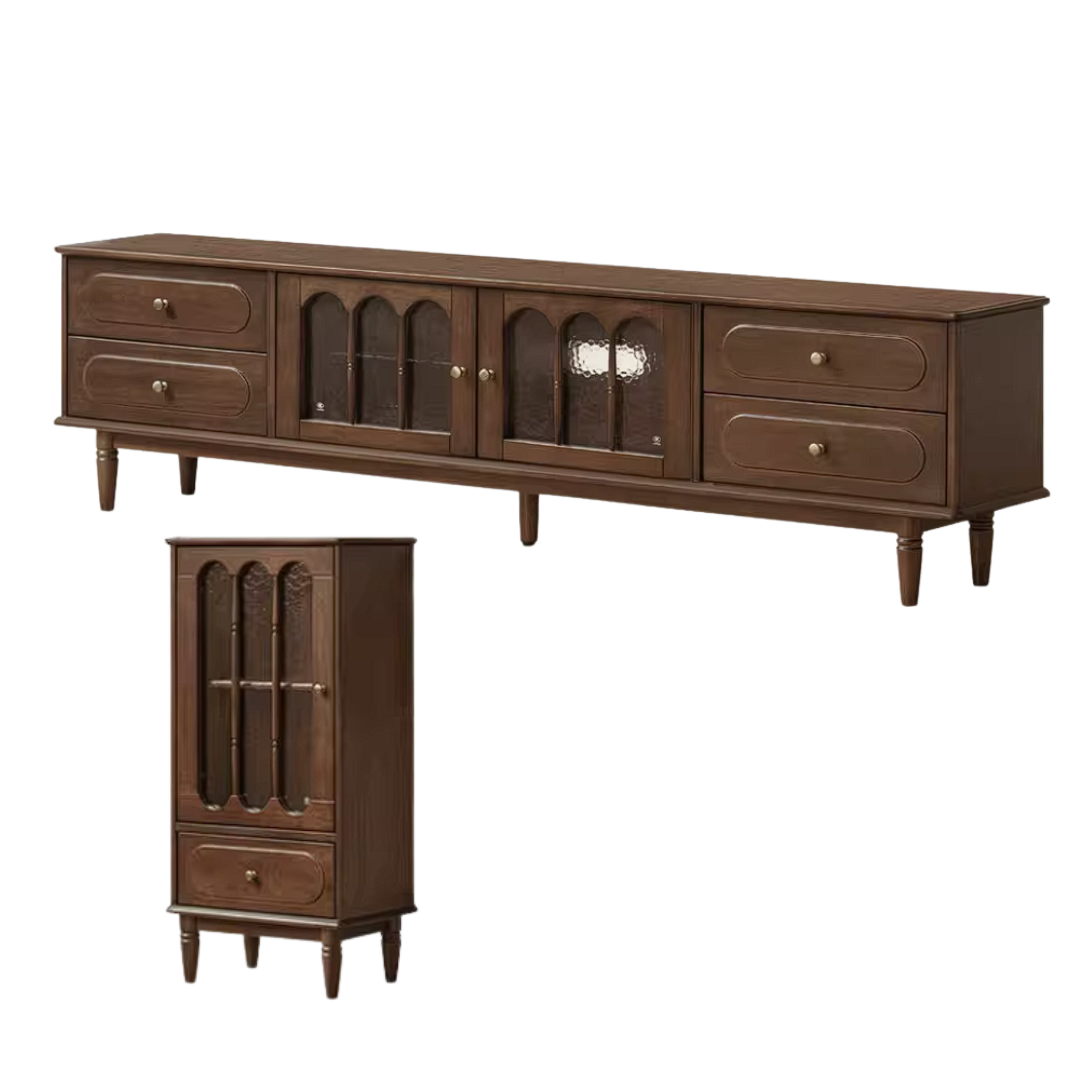 Golden Pearwood Solid Wood Side Cabinet French Retro Design