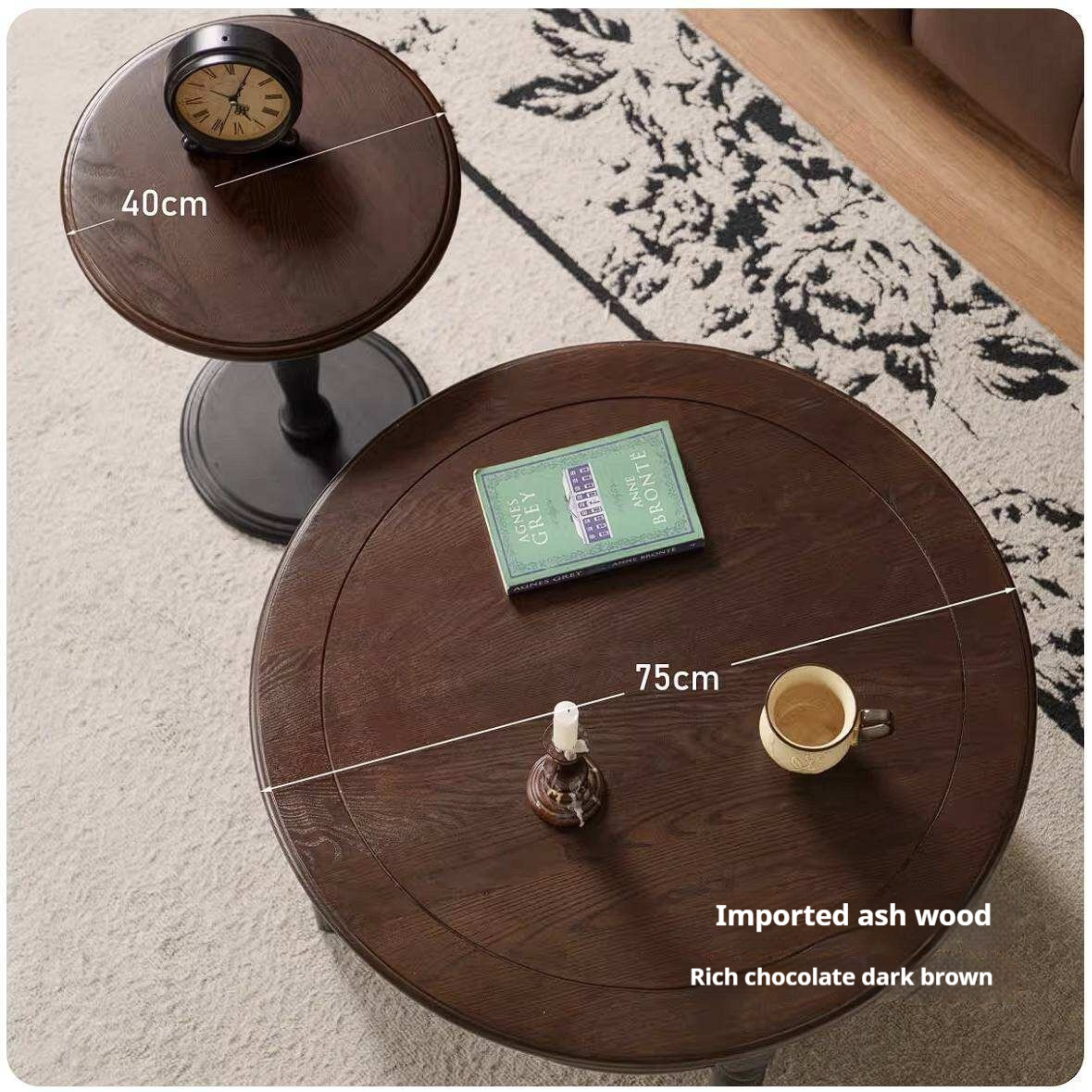 Ash Solid Wood Coffee Table with Round Design and American Style