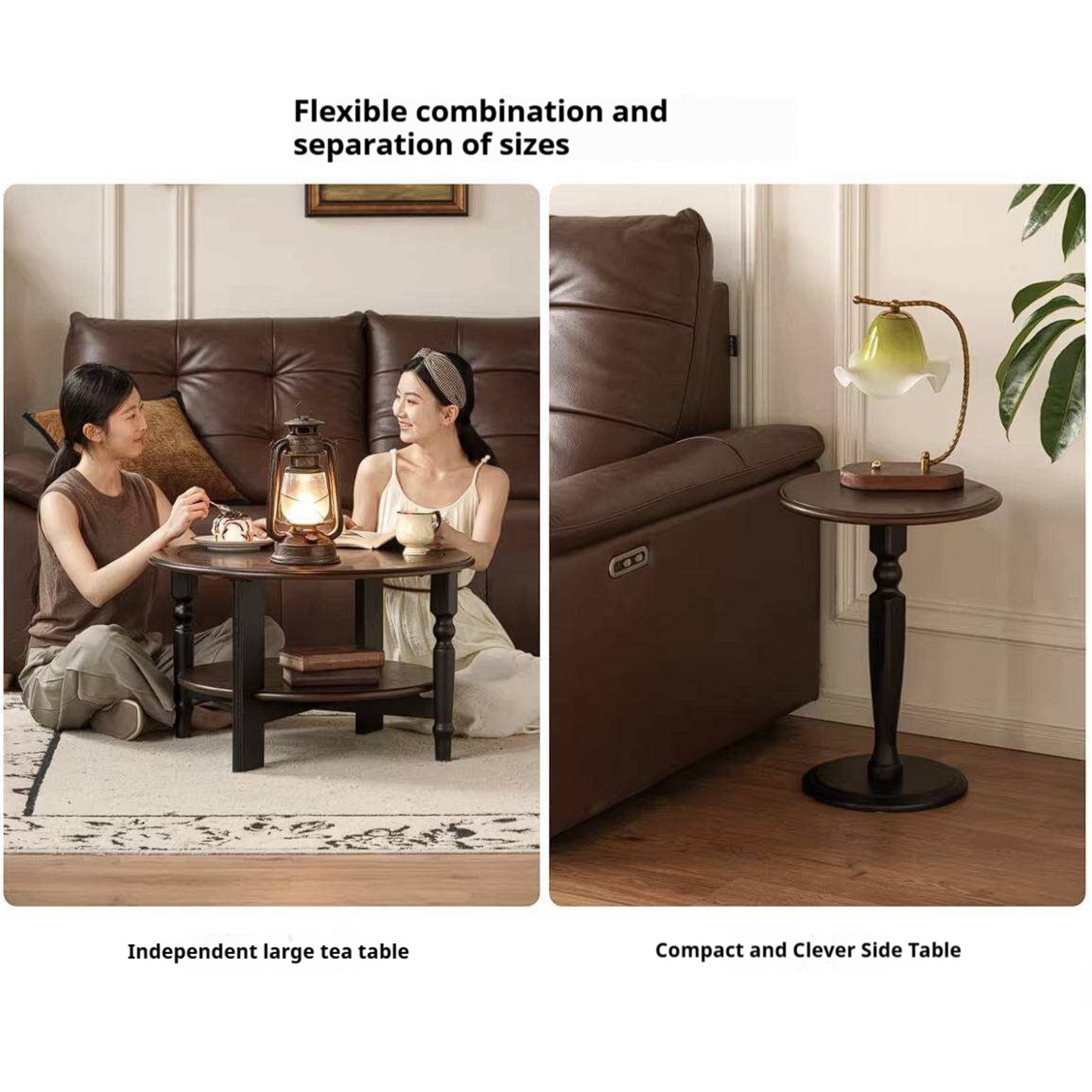 Ash Solid Wood Coffee Table with Round Design and American Style