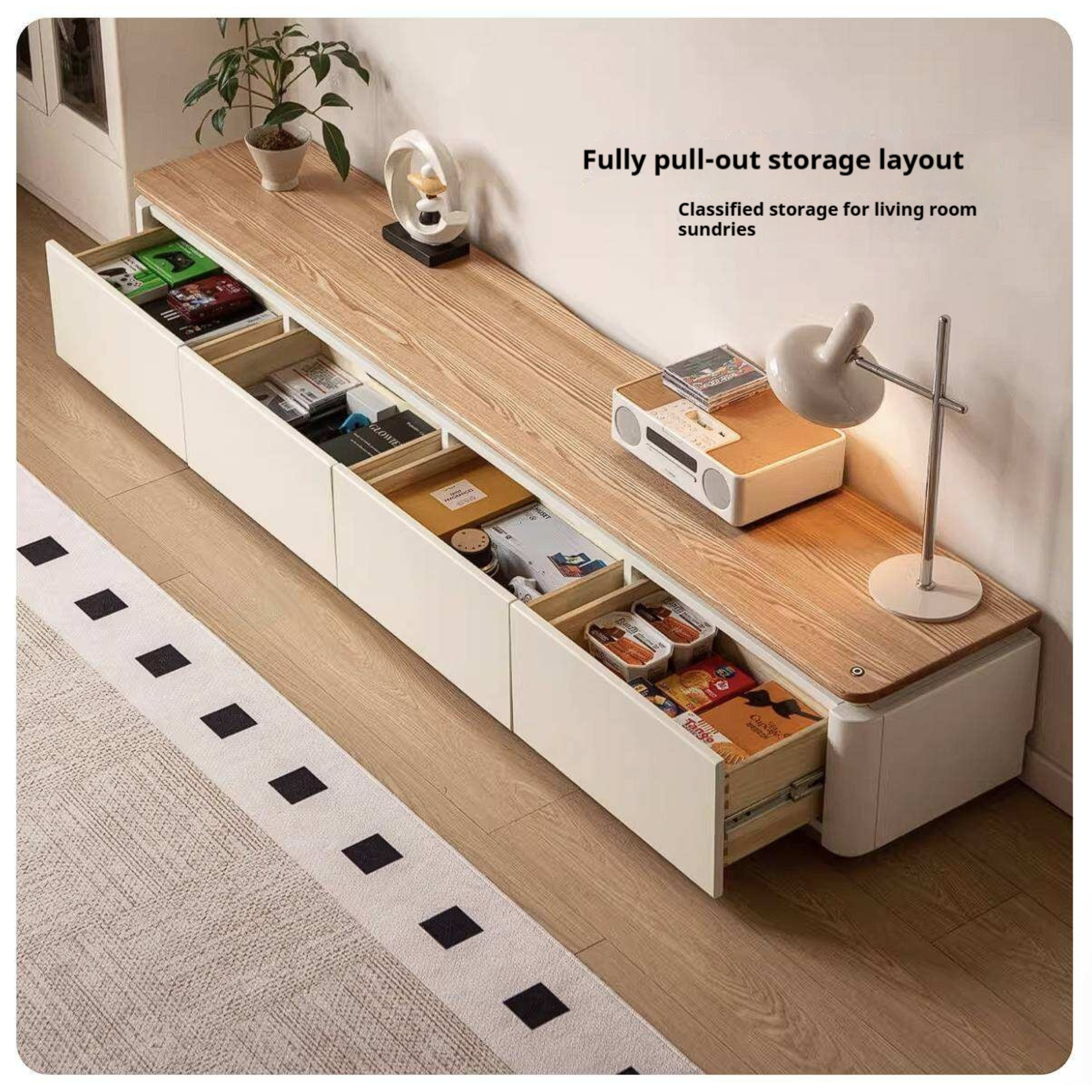 Ash Solid Wood TV Cabinet with Floor Standing Storage Design