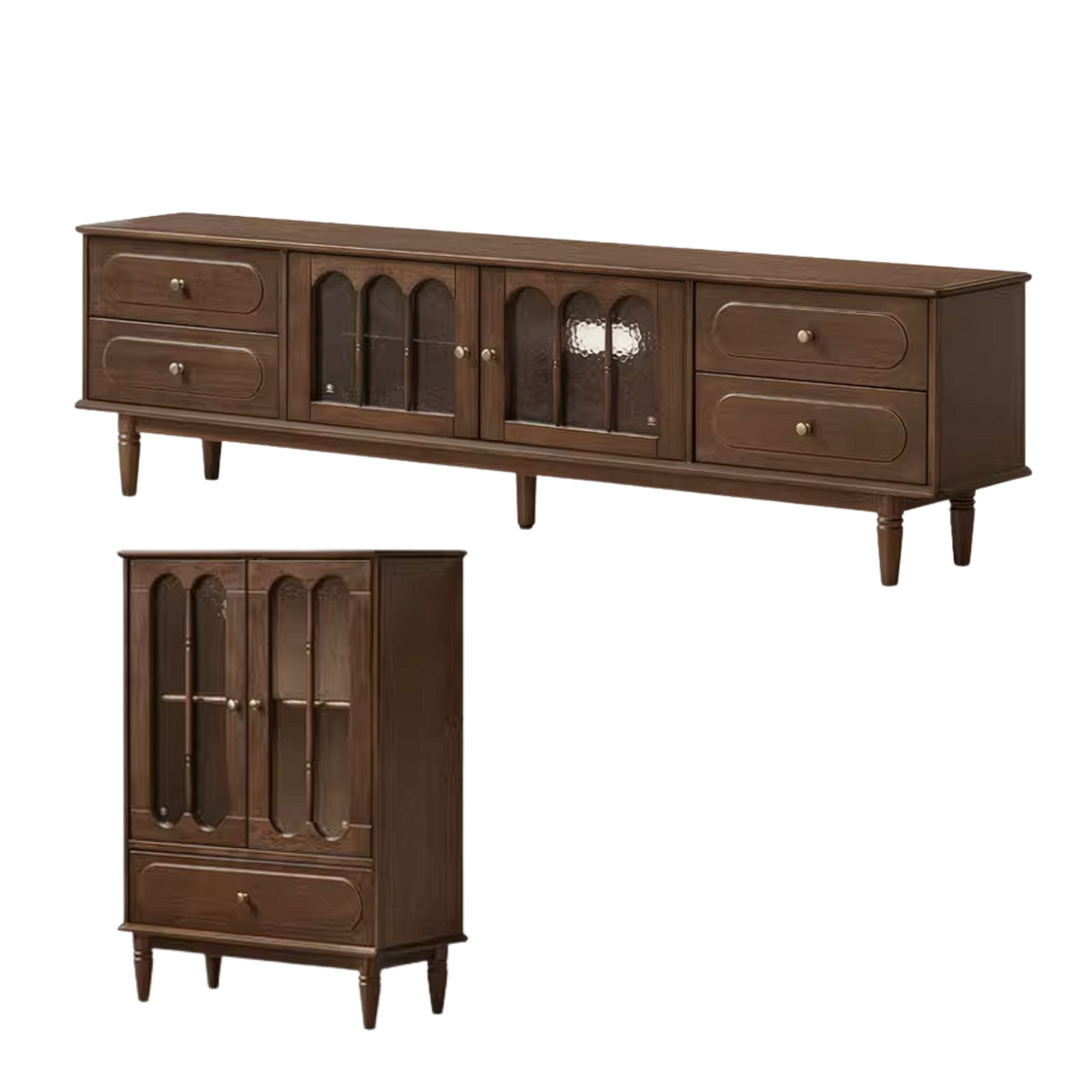 Golden Pearwood Solid Wood Side Cabinet French Retro Design