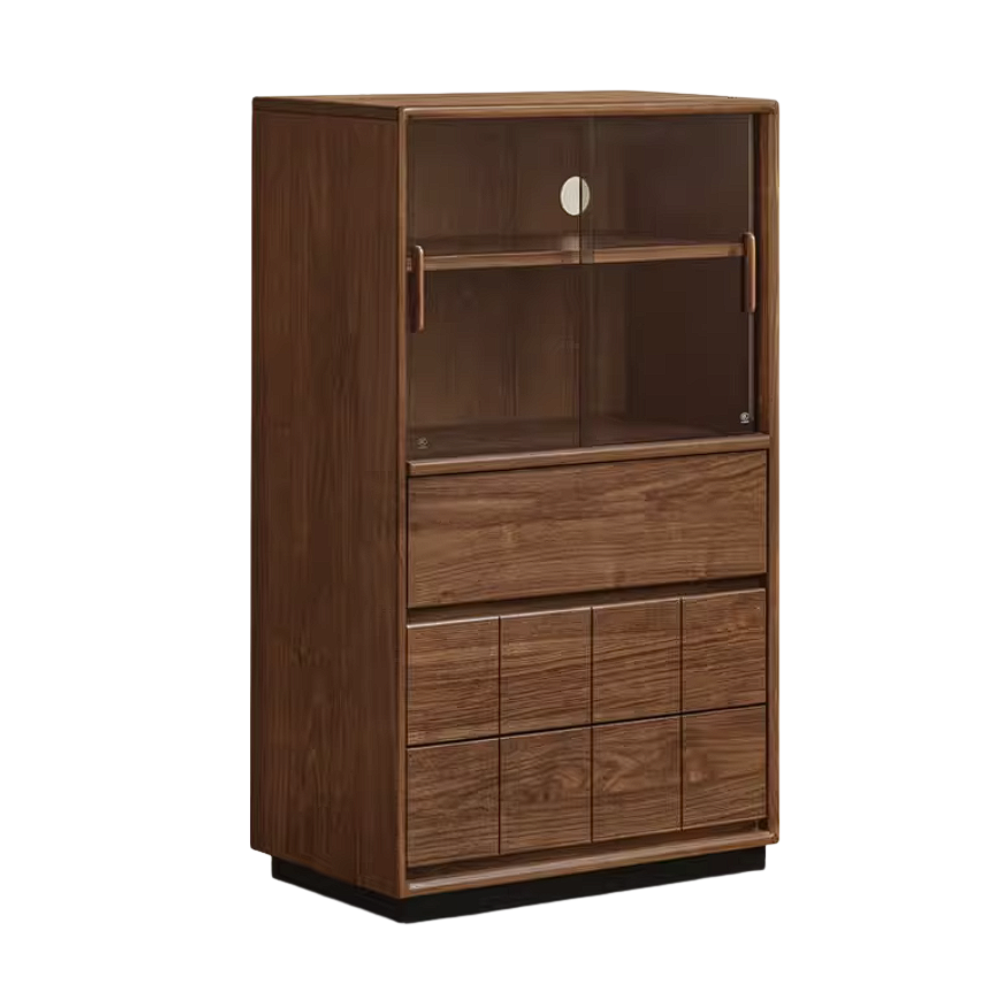 Black Walnut, Oak Solid Wood Side Cabinet with Integrated Lighting and Minimalist Design