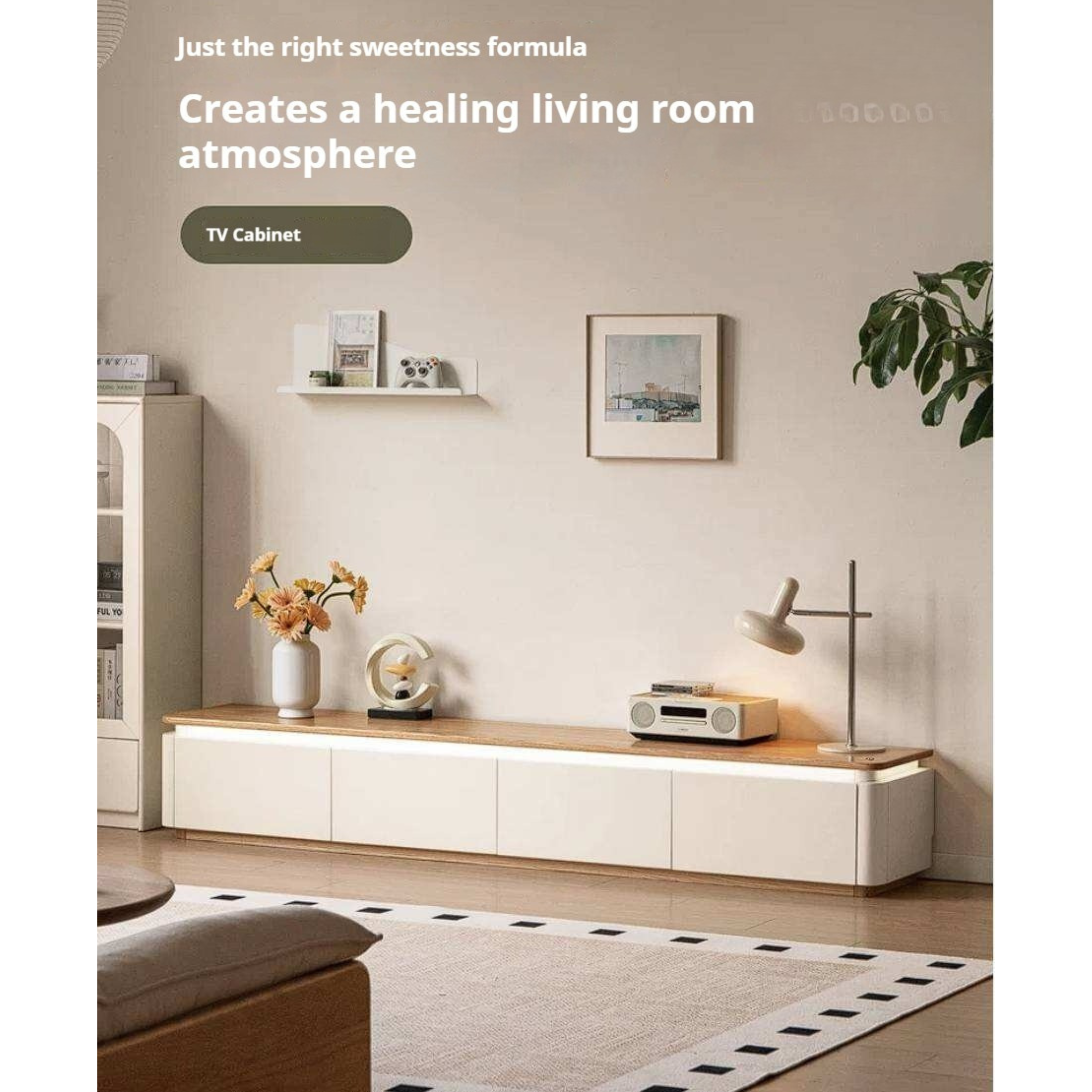 Ash Solid Wood TV Cabinet with Floor Standing Storage Design
