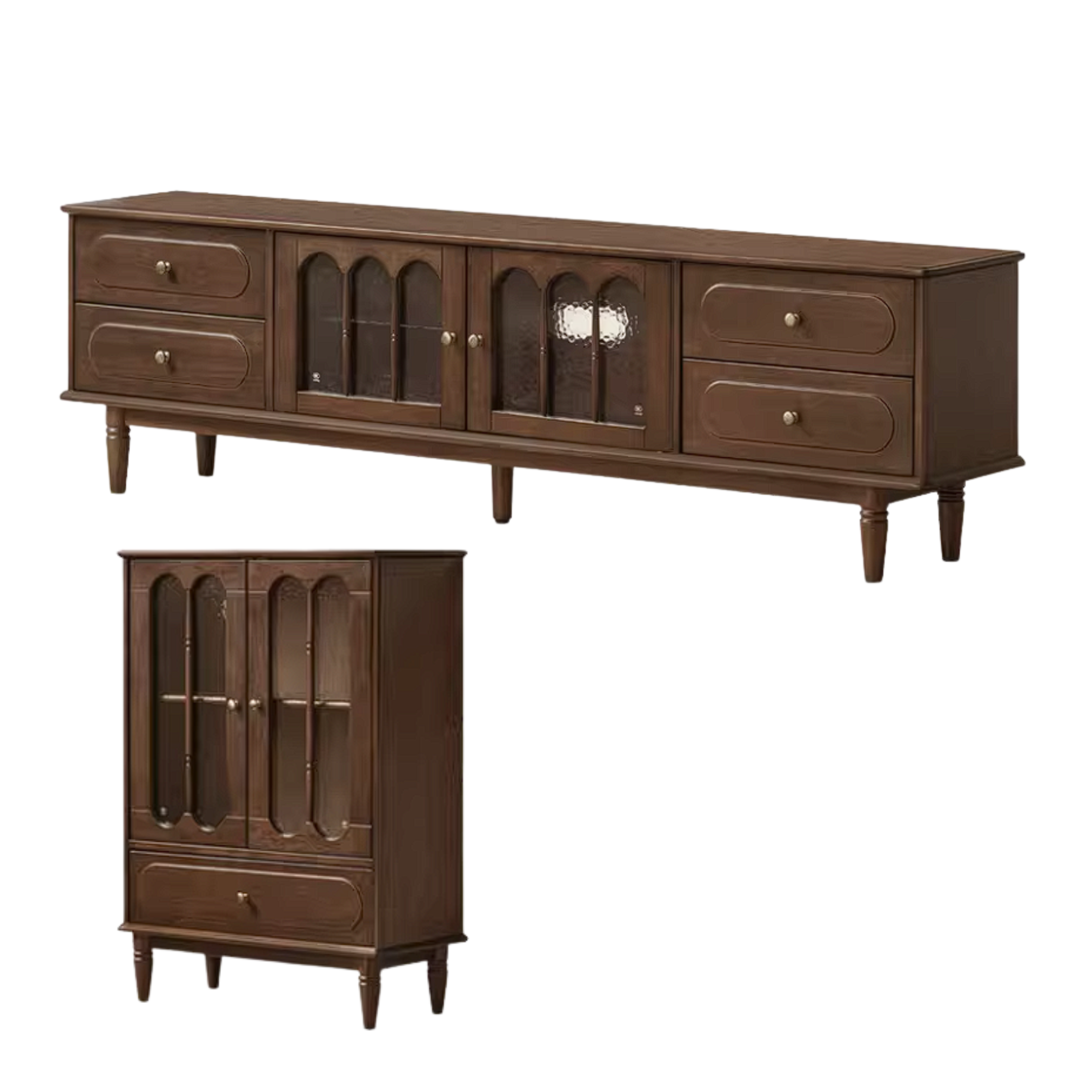 Golden Pearwood Solid Wood Side Cabinet French Retro Design