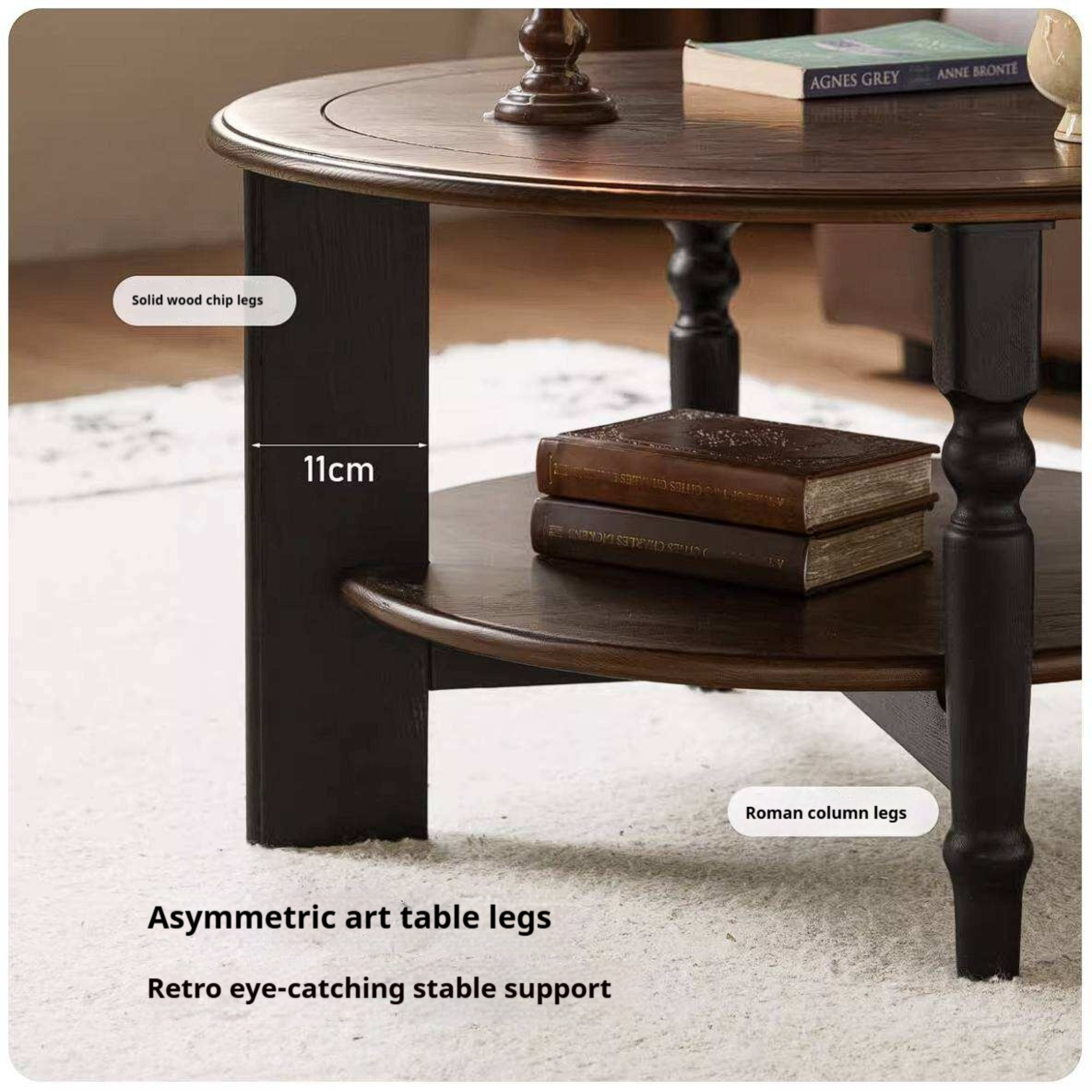 Ash Solid Wood Coffee Table with Round Design and American Style