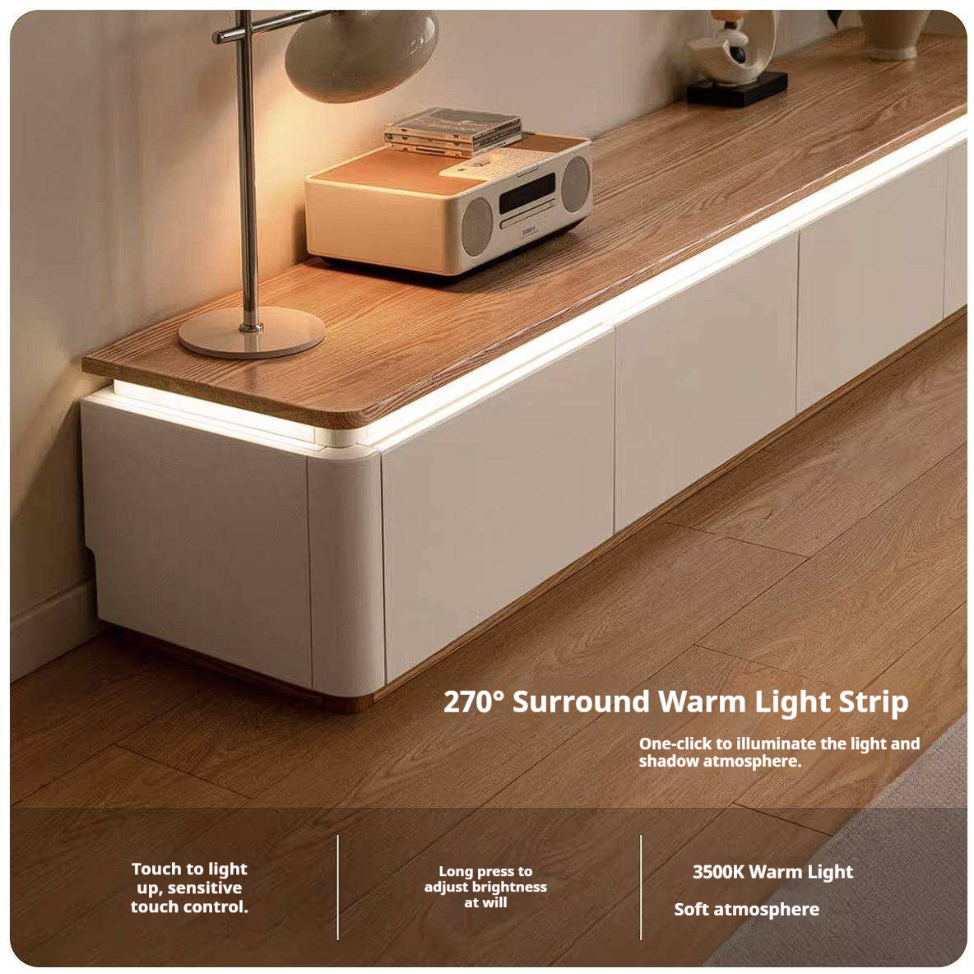 Ash Solid Wood TV Cabinet with Floor Standing Storage Design