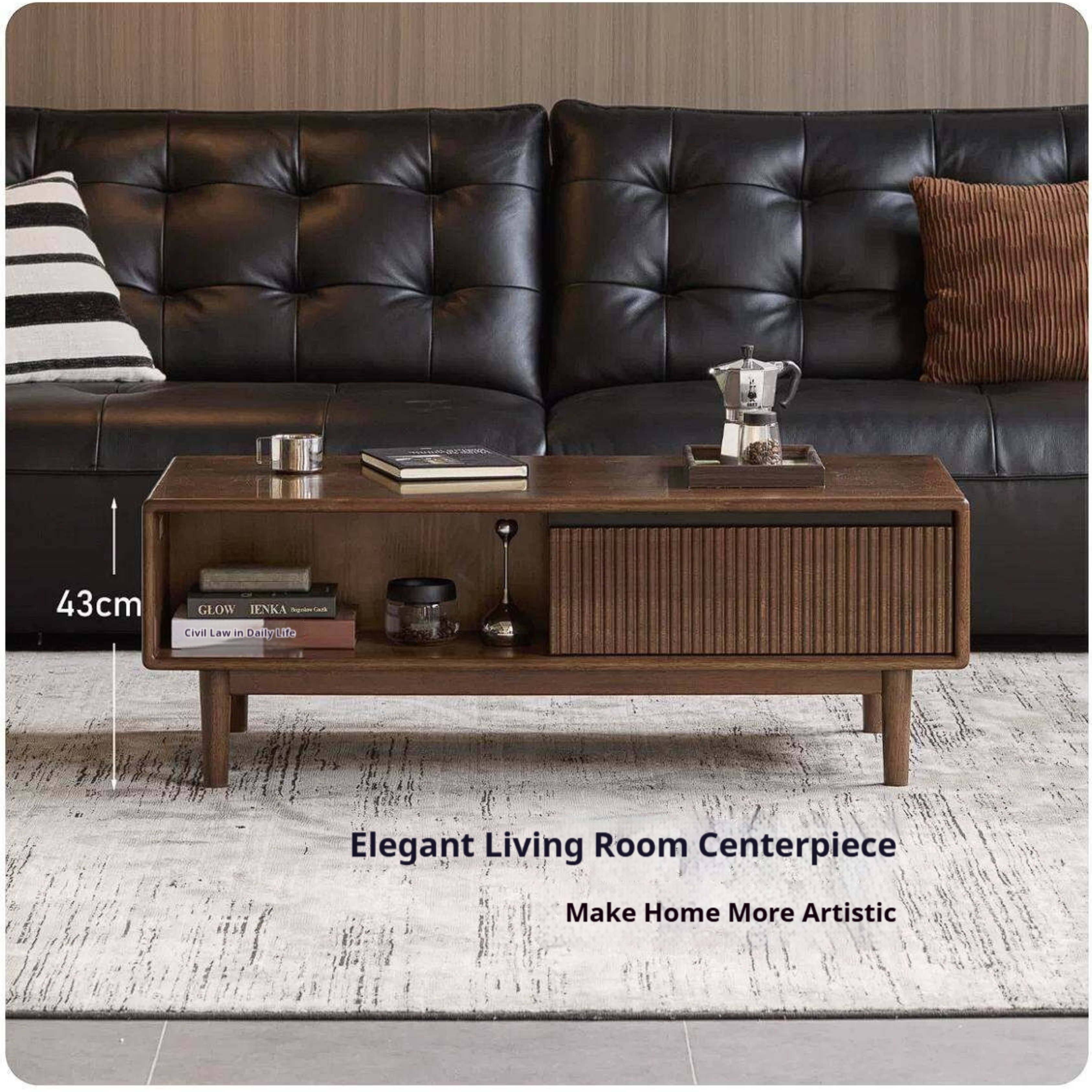 Golden Pearwood Solid Wood Rectangular Coffee Table with Modern Italian Style
