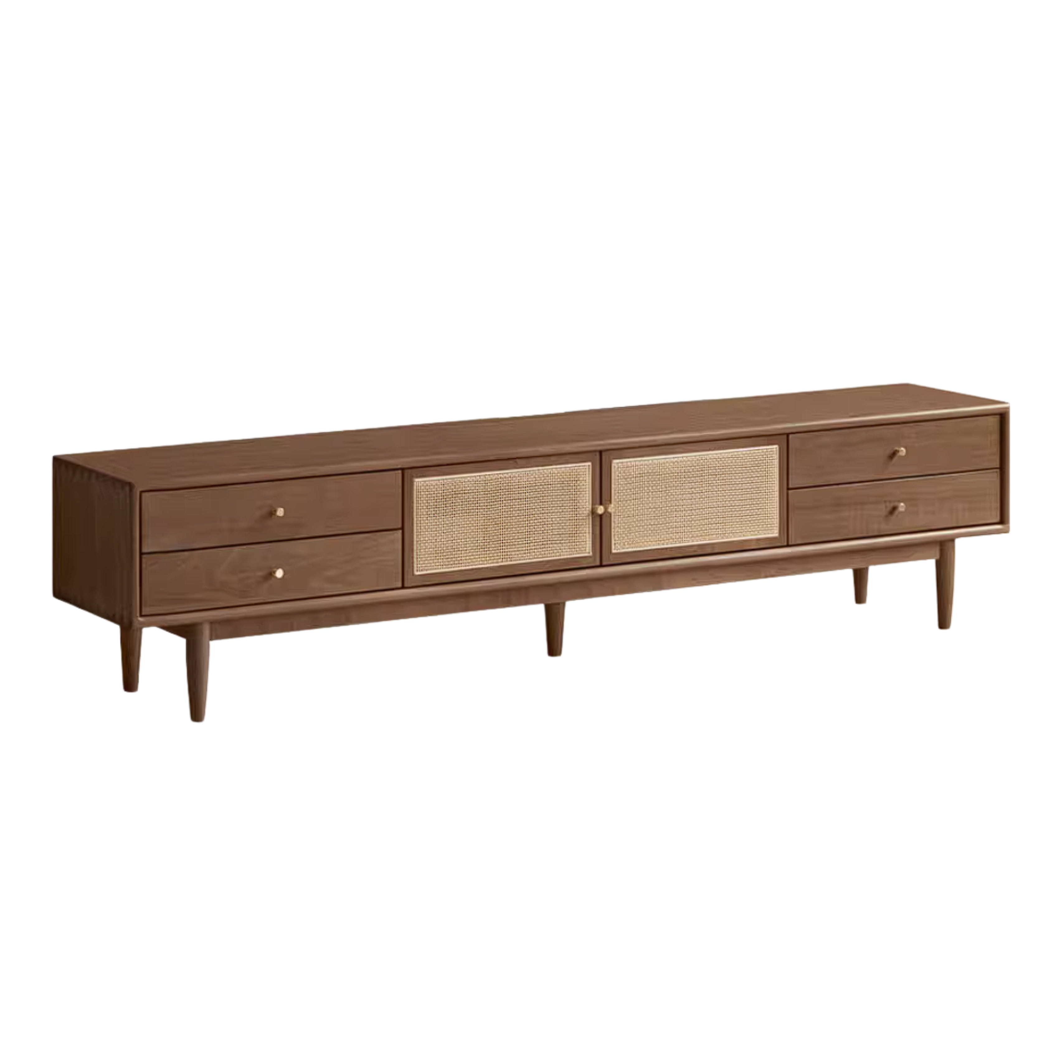 Birch Solid Wood TV Cabinet with Rattan Storage Design
