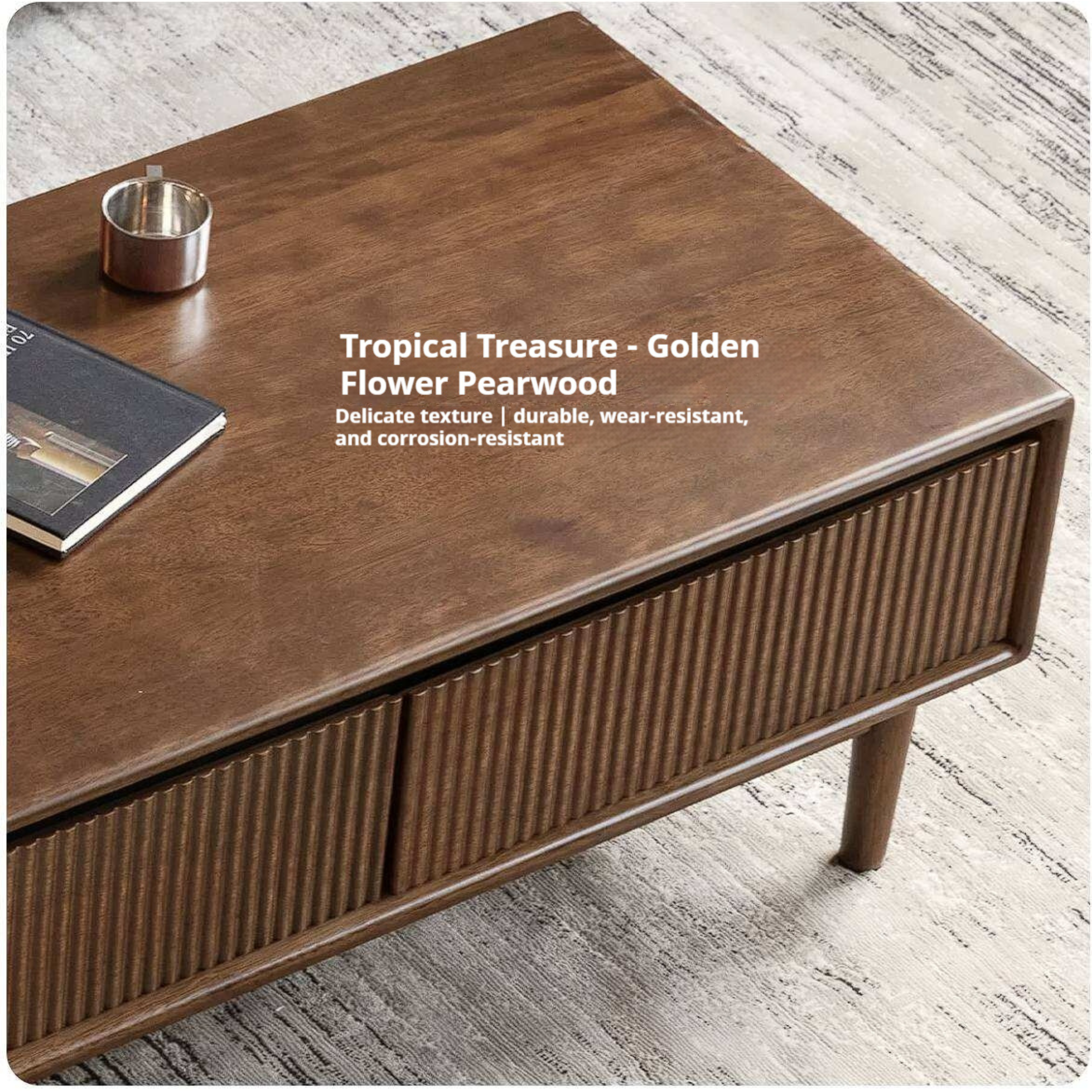 Golden Pearwood Solid Wood Rectangular Coffee Table with Modern Italian Style