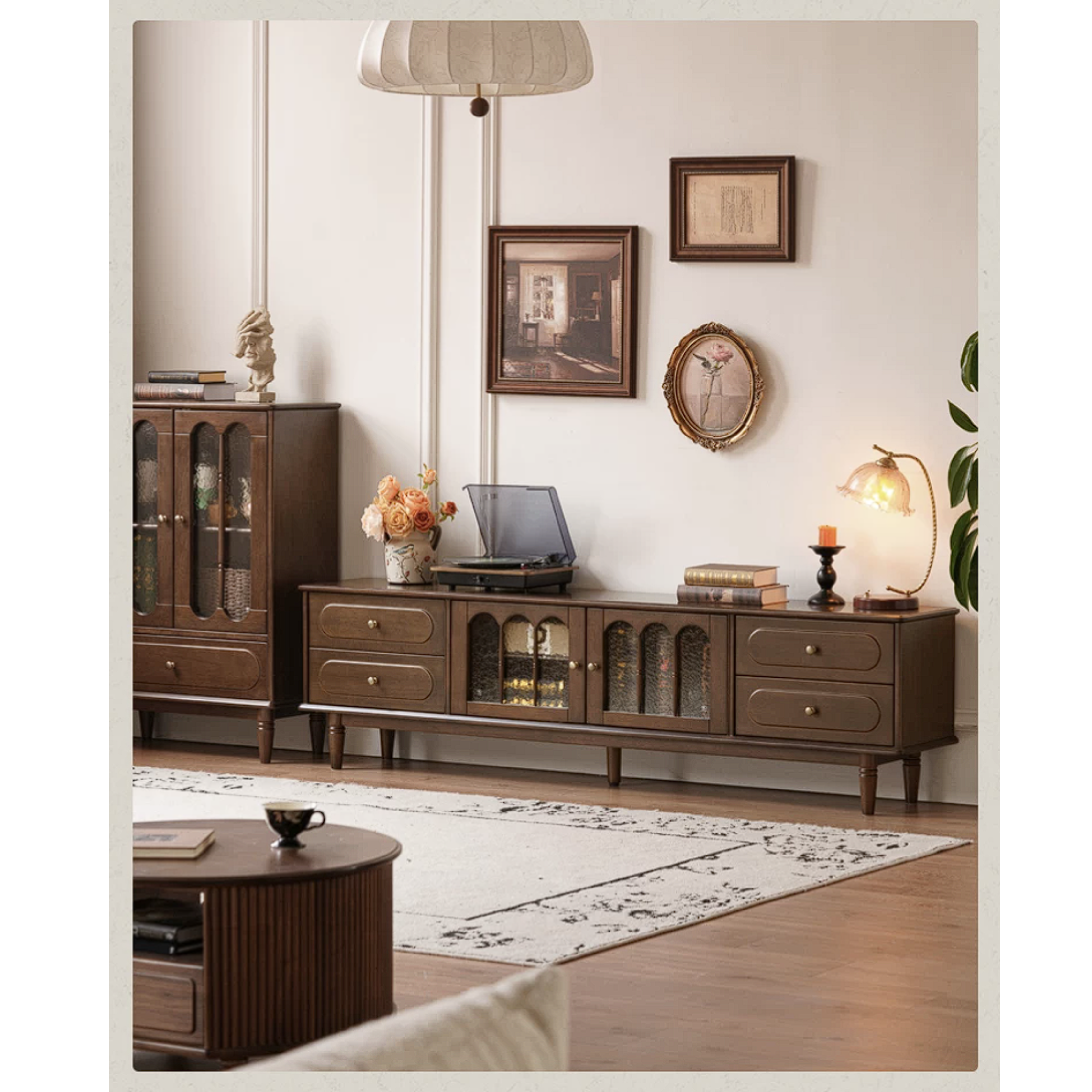 Golden Pearwood Solid Wood Side Cabinet French Retro Design