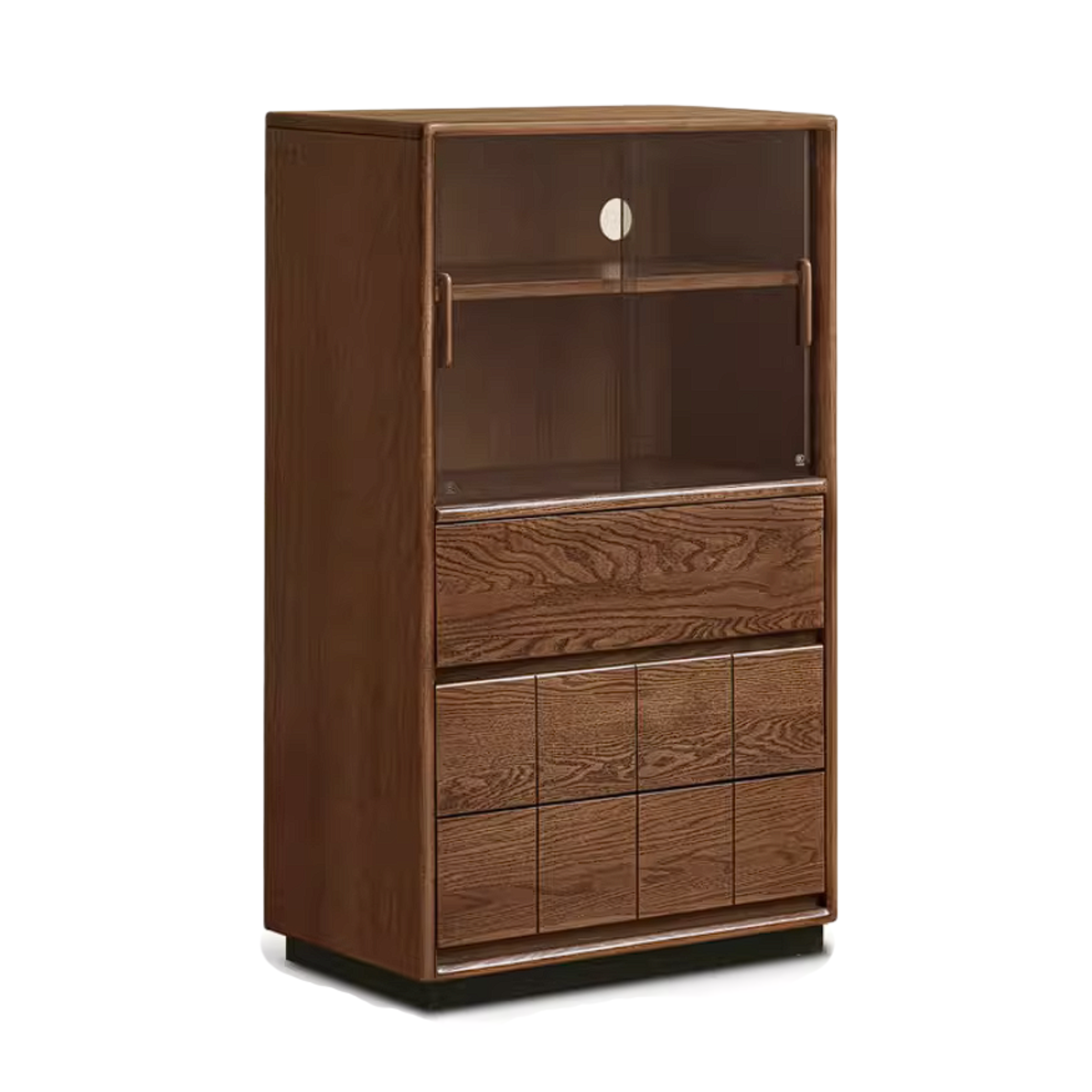 Black Walnut, Oak Solid Wood Side Cabinet with Integrated Lighting and Minimalist Design