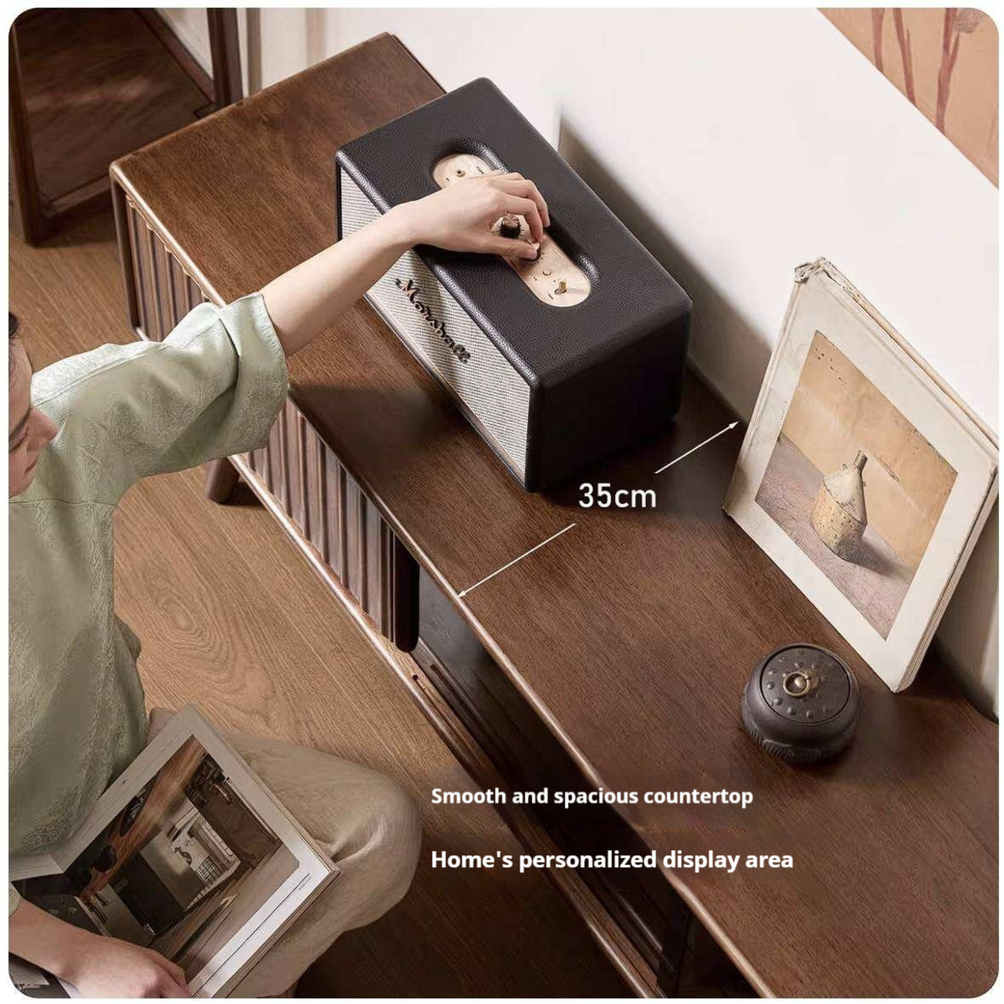 Golden Pear Solid Wood TV Cabinet with Sliding Door Storage Cabinet