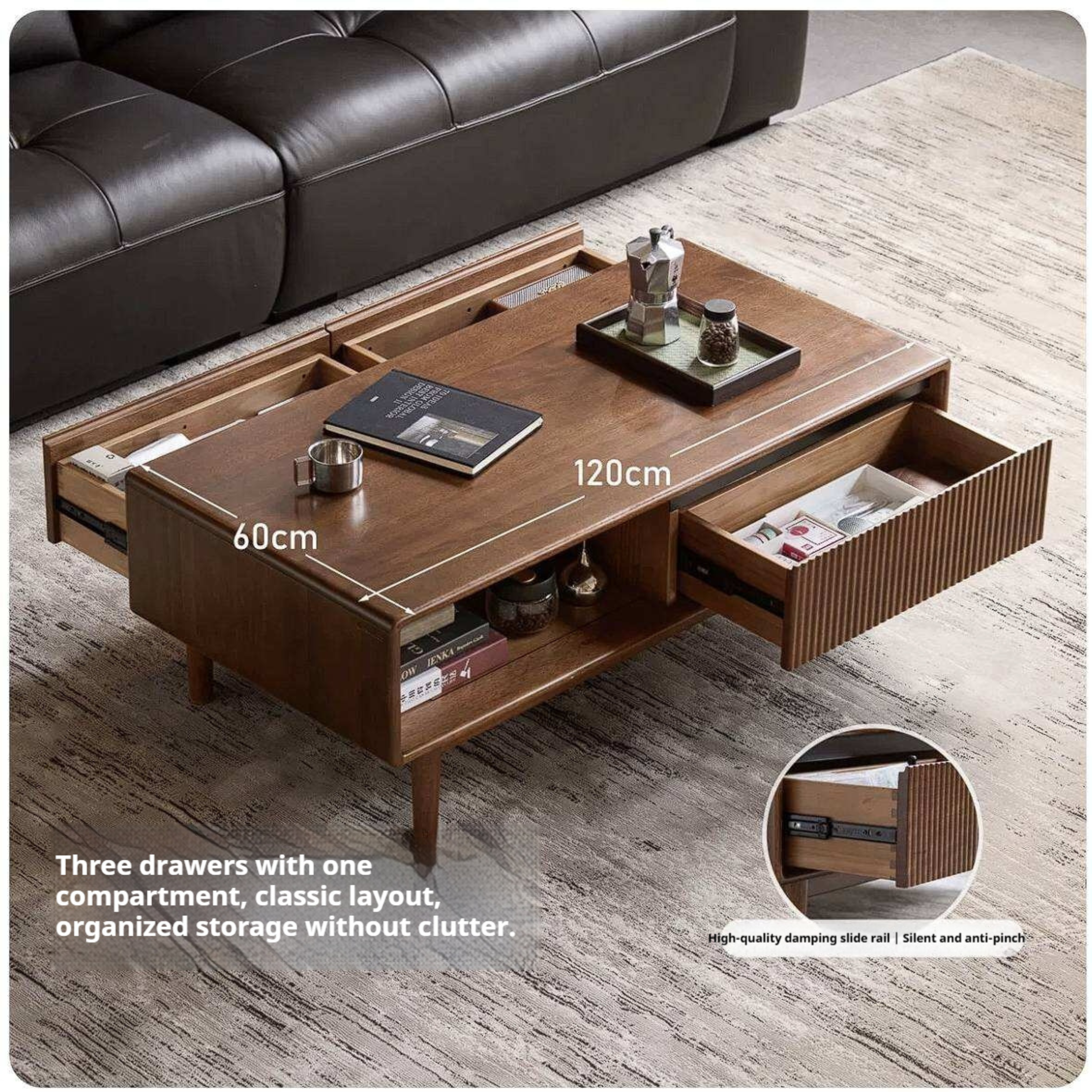 Golden Pearwood Solid Wood Rectangular Coffee Table with Modern Italian Style