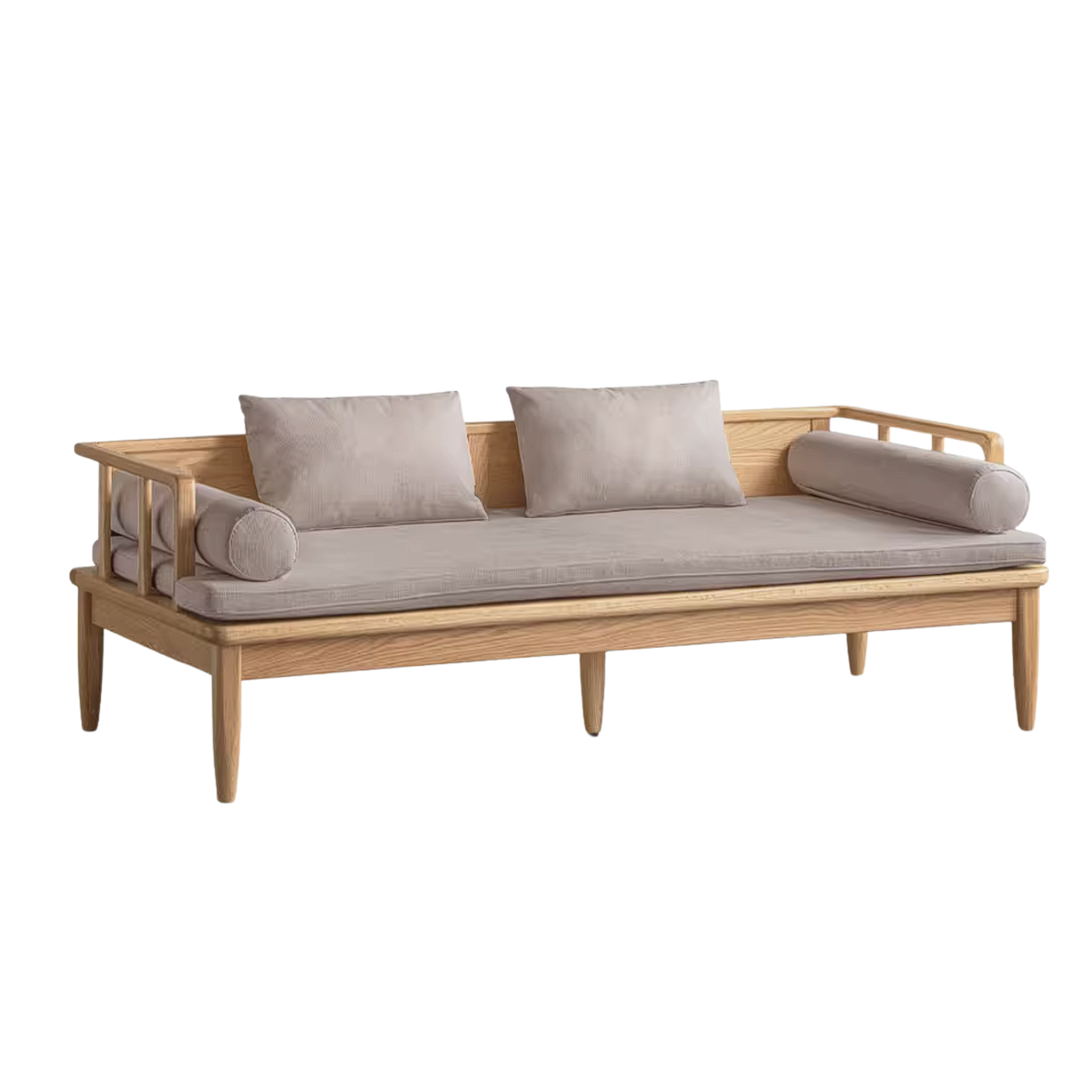 Oak Solid Wood Daybed Sofa with Removable Linen Cushions