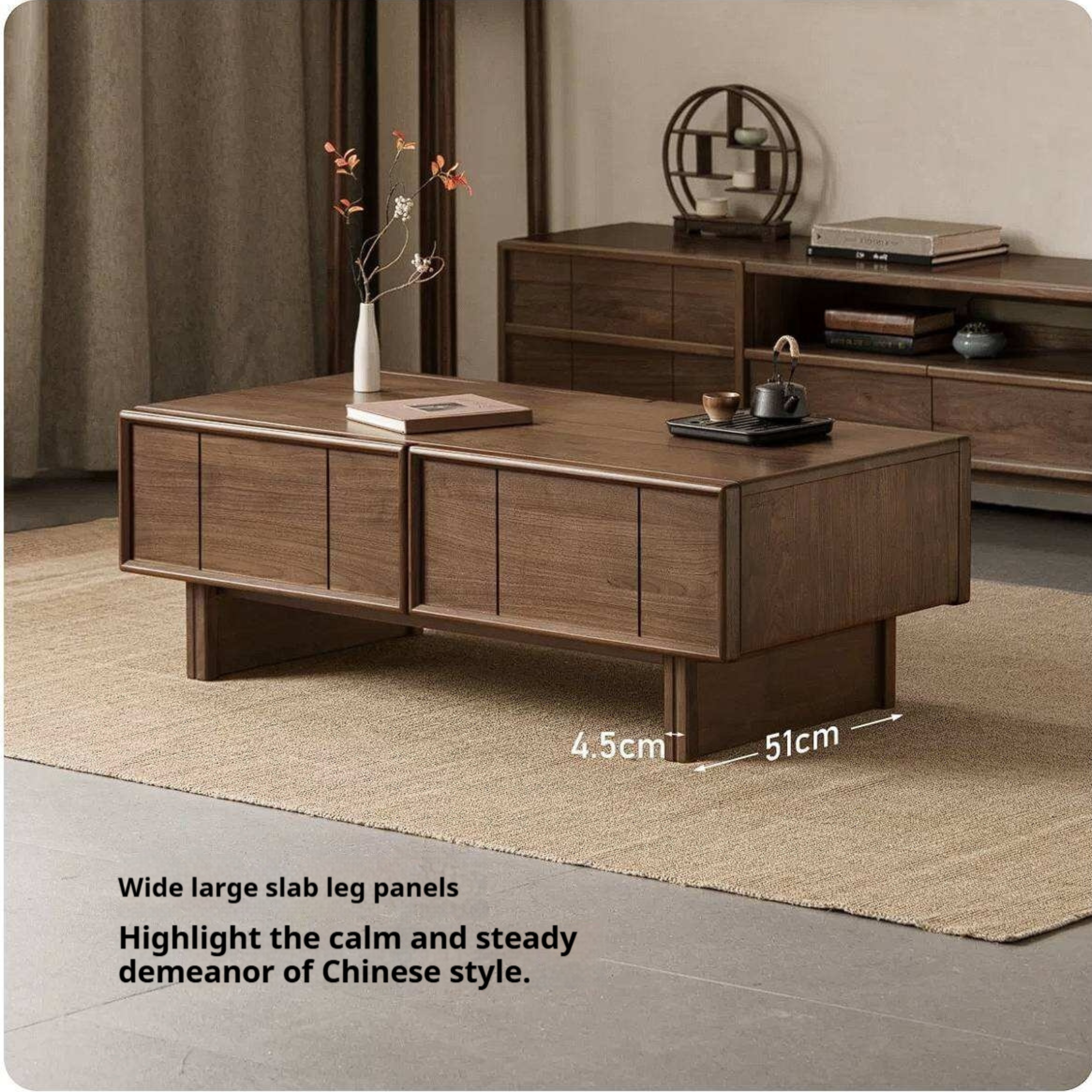 Black Walnut Solid Wood Coffee Table with Storage